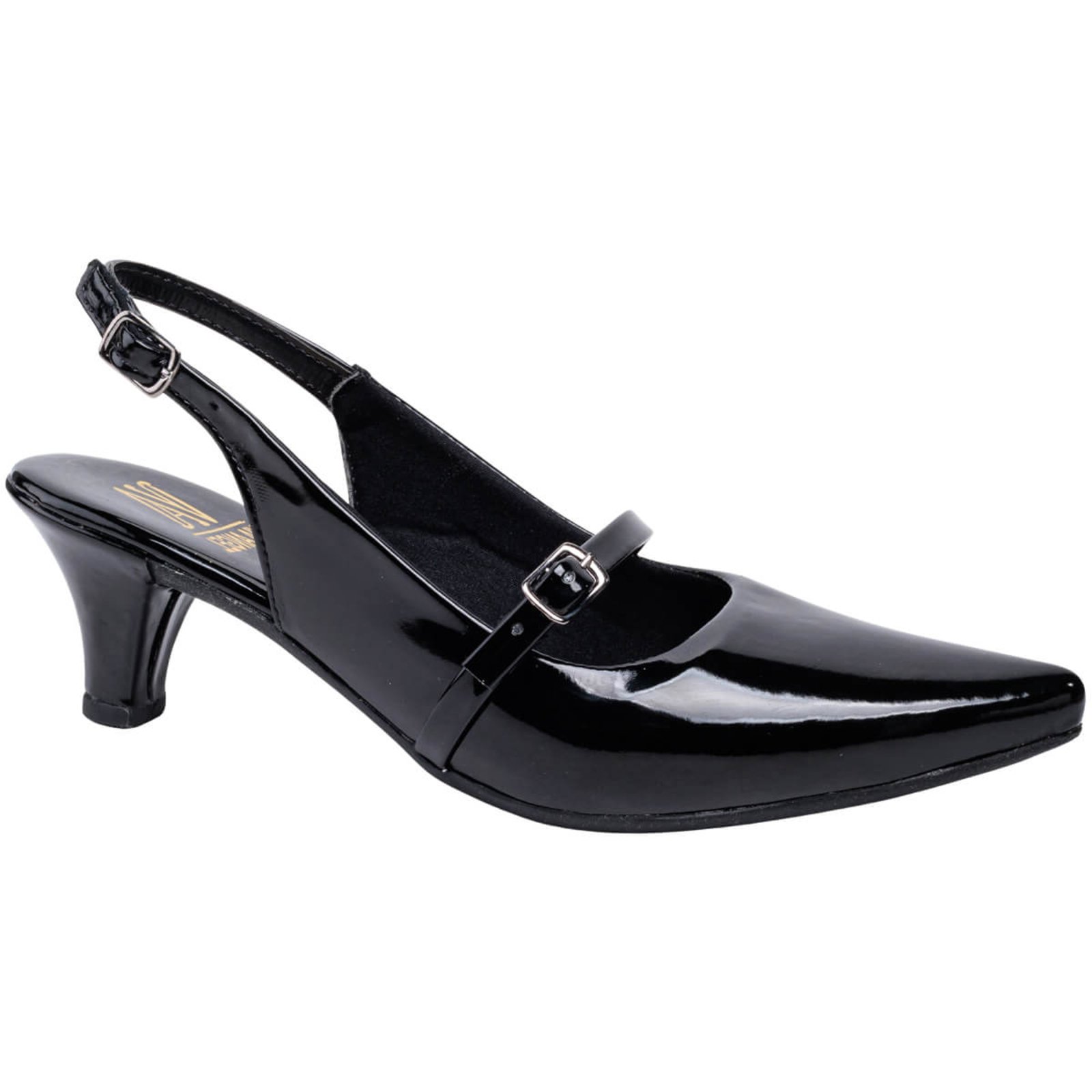 Scarpin Slingback Sapato Feminino Salto Fino Bico Fino Social Confortável Via Angel 9501 Verniz Preto