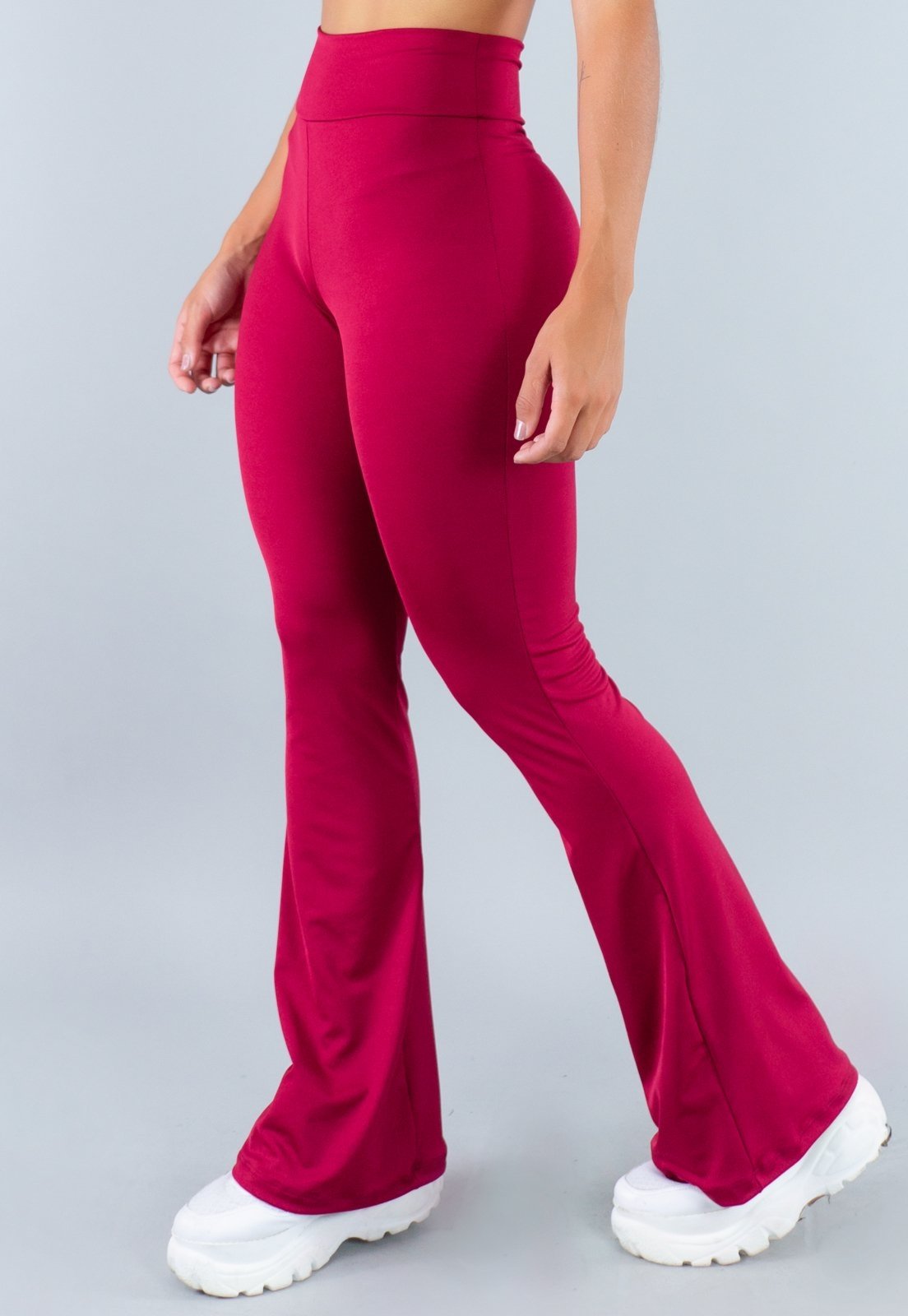 Calça Flare MVB Modas Feminina Pantalona Suplex Lisa Vinho