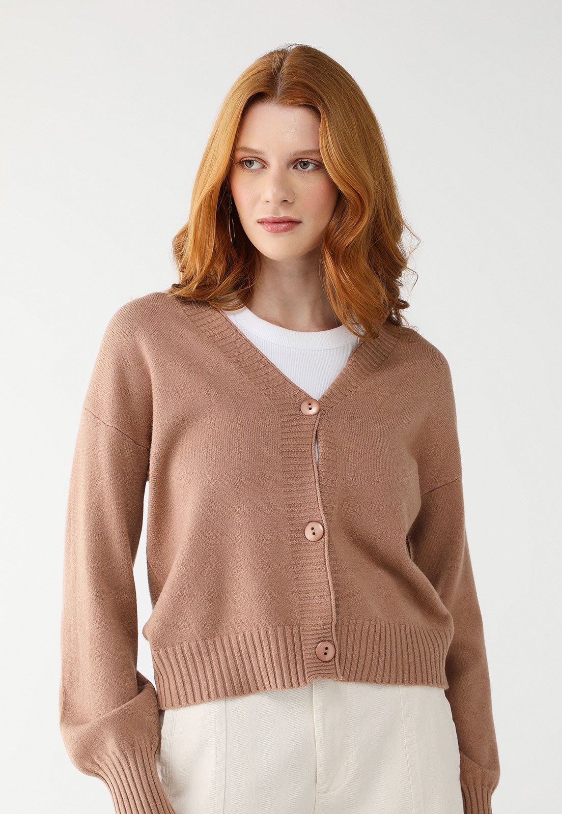 Cardigan Tricot Facinelli Detalhe Canelado Nude