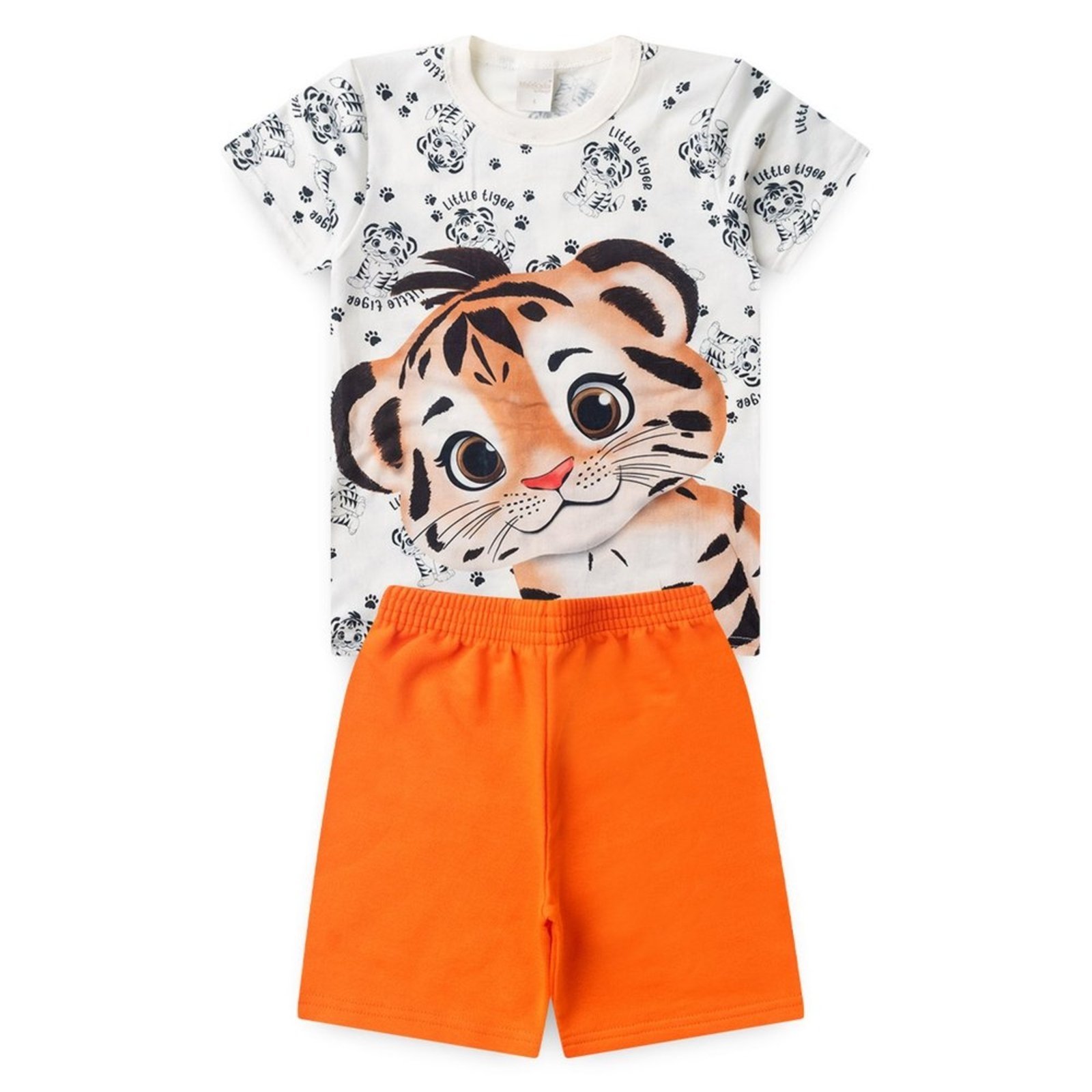 Vista 3 Infantil - Conjunto Verão Menino Natural Camiseta e Bermuda Pequeno Tigre Molekada bege natural Molekada bege natural