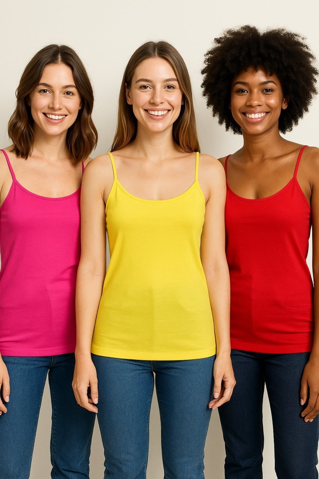 Kit Com 3 Regata Alcinha D Bell Outlet Fashion Basica Pink/Amarelo/Vermelho