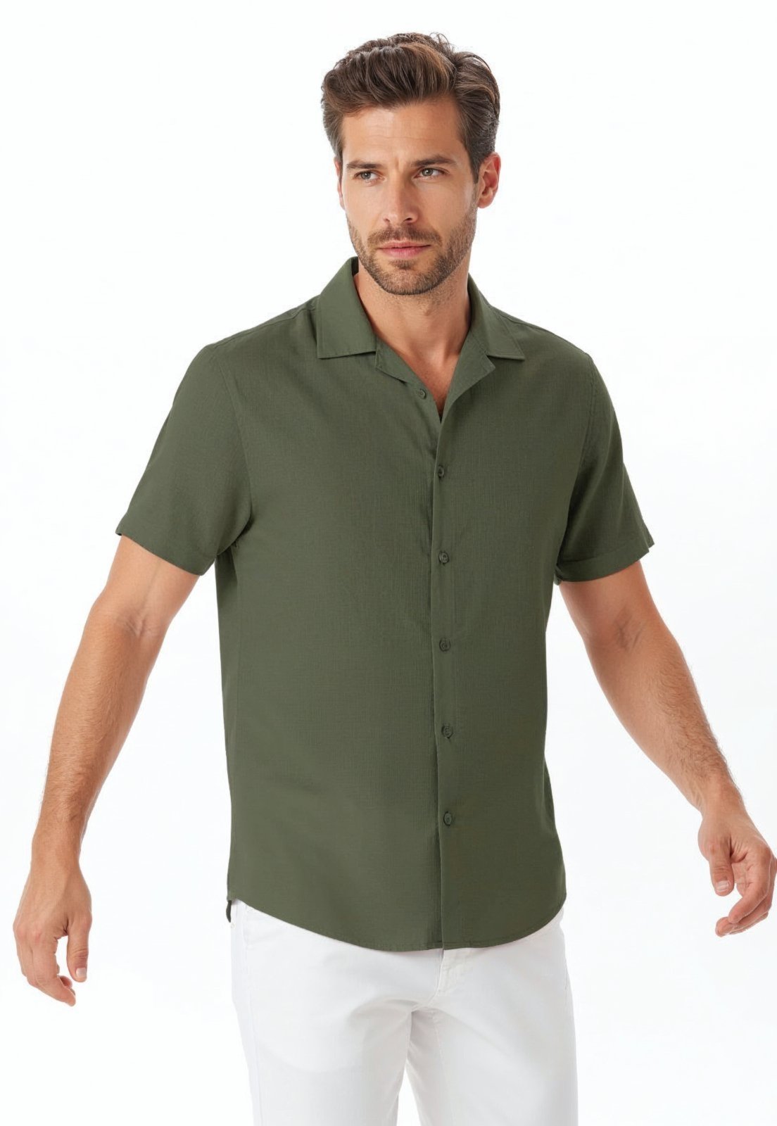 Camisa Linho Slim Traymon - Verde Azeitona