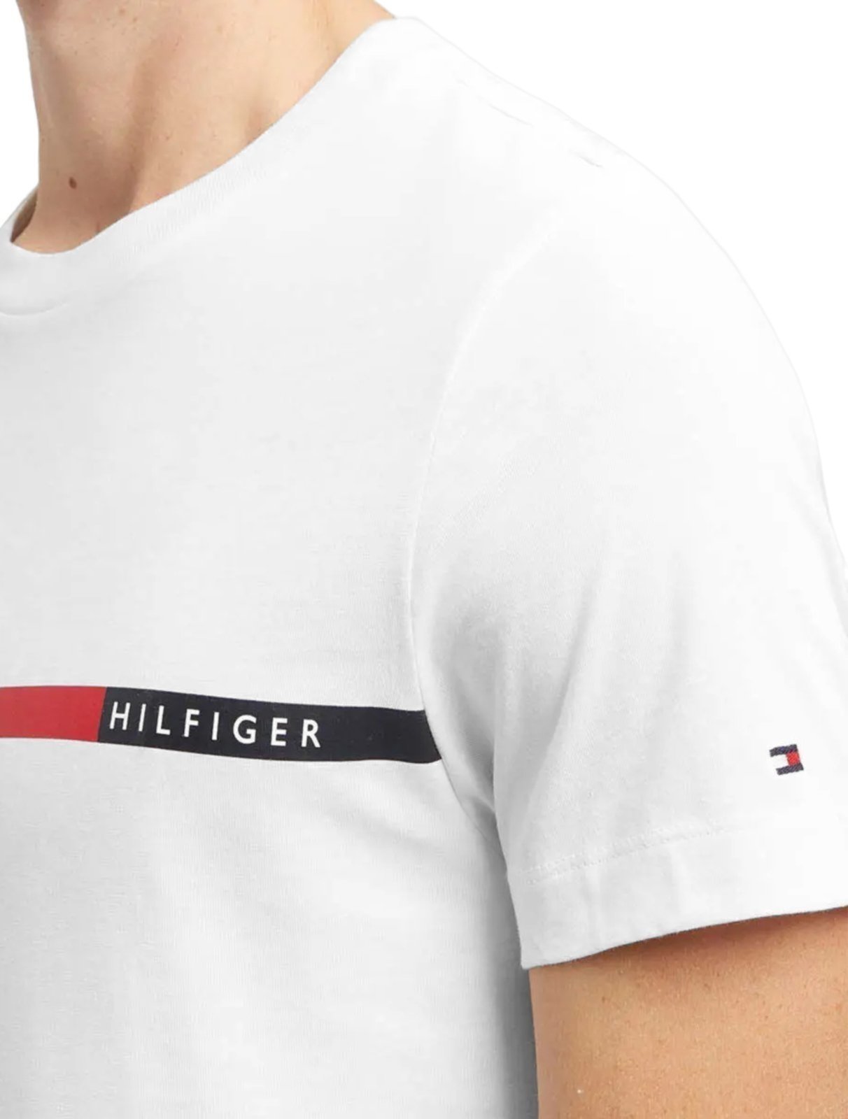 Vista 3 Camiseta Tommy Hilfiger Masculina Chest Bar Graphic Branca branco Tommy Hilfiger branco