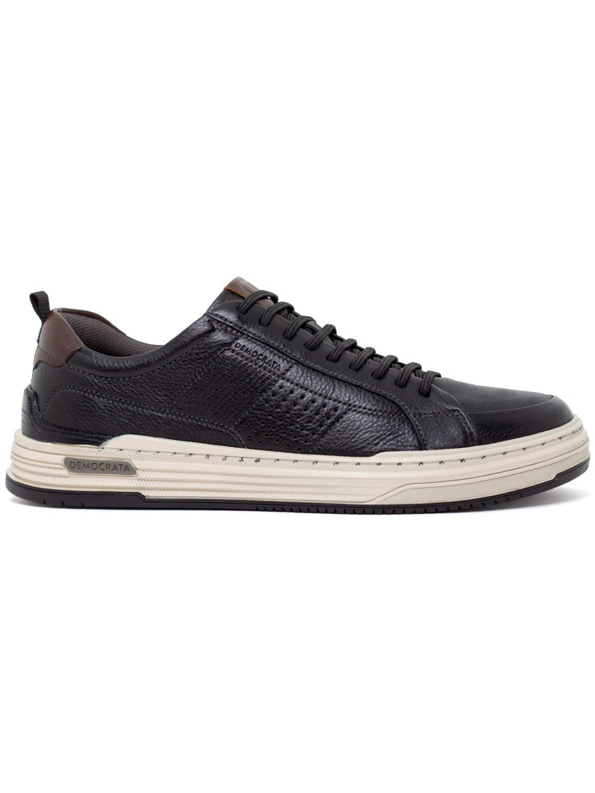 Sapatênis Masculino Democrata Denim Mike Casual Couro Cadarço Conforto Preto