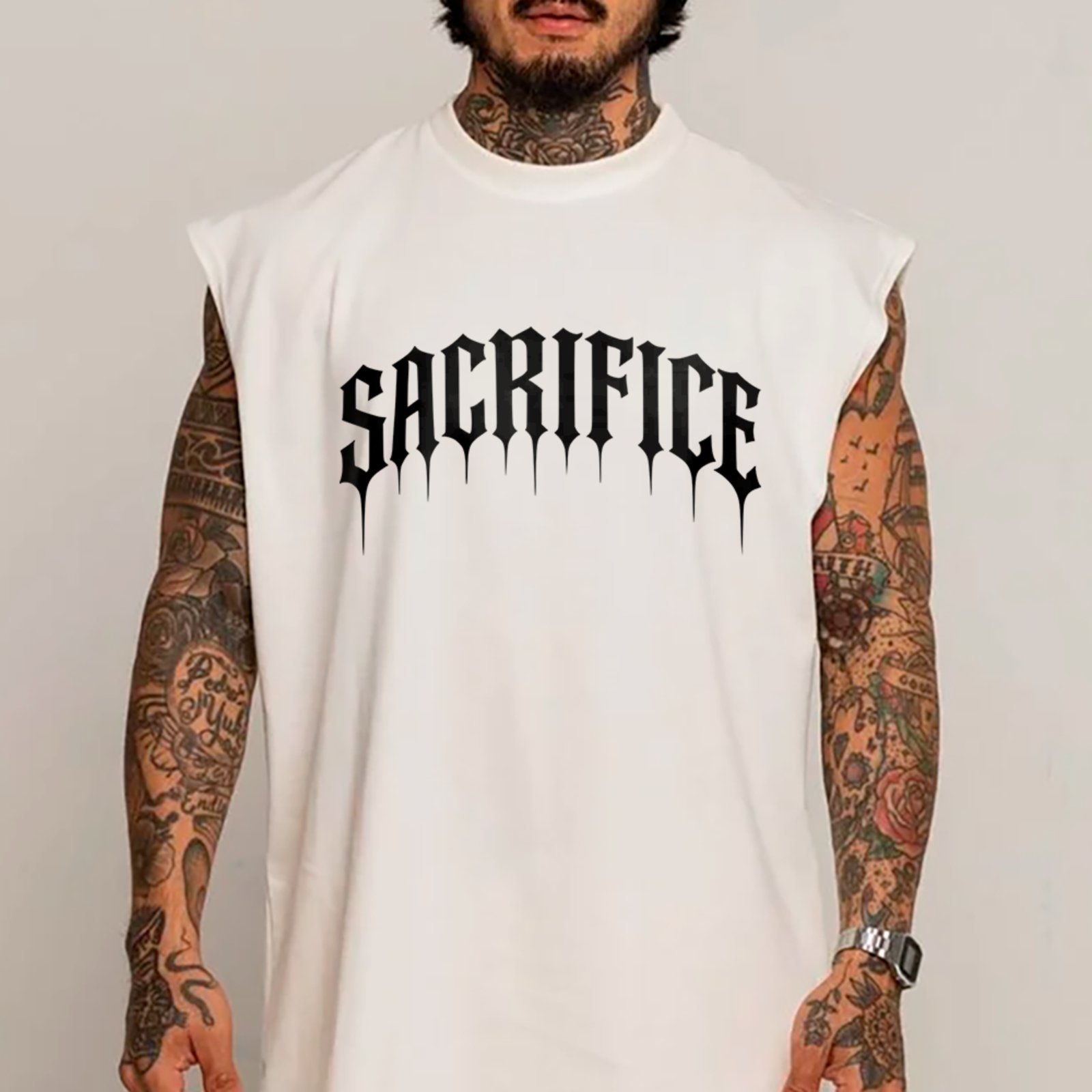 Camiseta Regata Machão Sacrifice Gothic Dark Streetwear Hype Branco