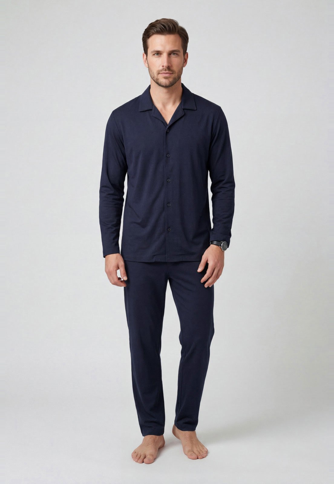 Conjunto Pijama Masculino Hering Gola Lapela Algodão Azul Marinho