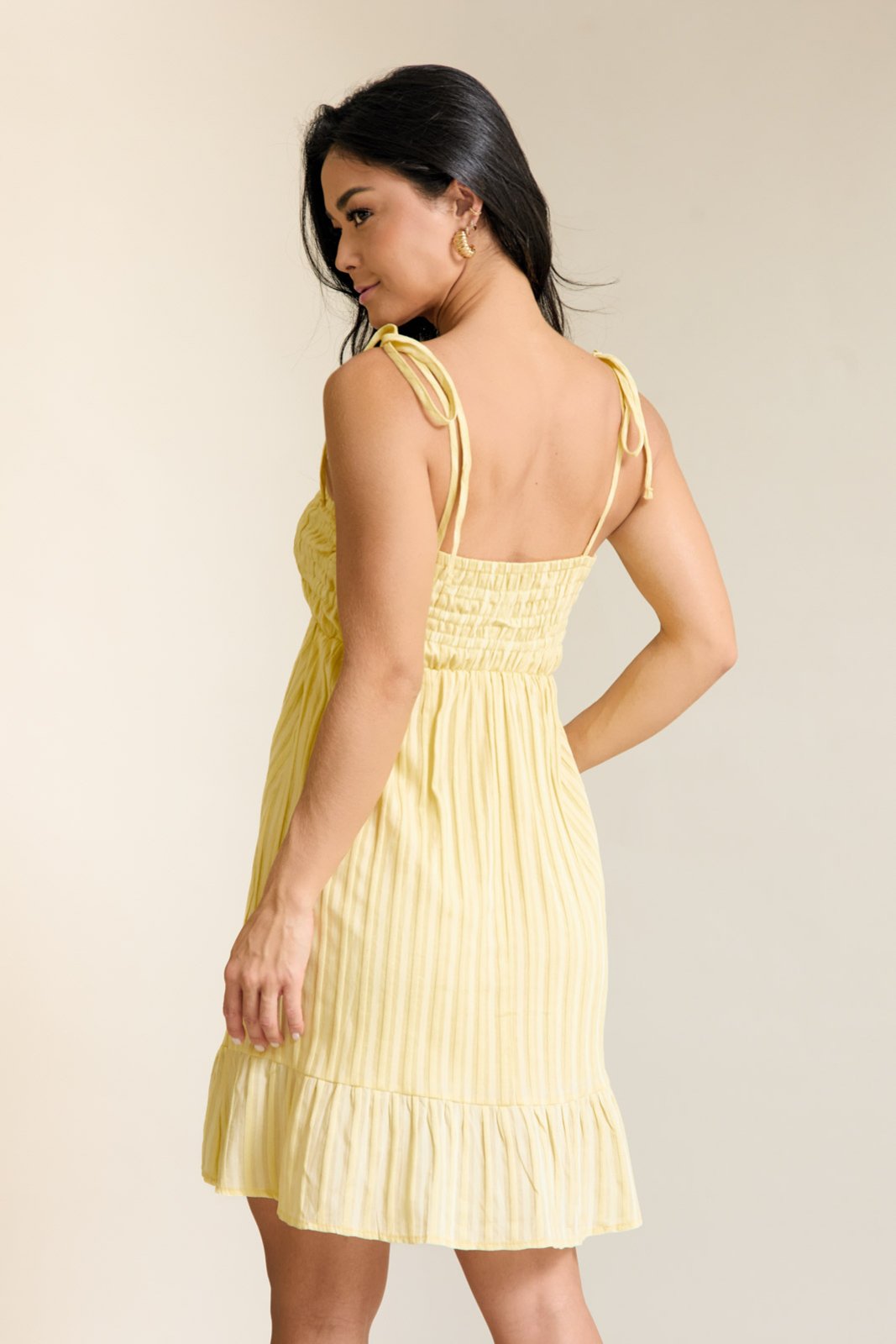 Vista 3 Vestido Lastex Curto Feminino Com Alças Dialogo Jeans amarelo DIALOGO amarelo