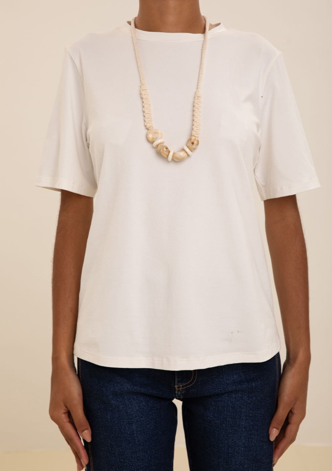 Vista 3 Camiseta Maria Valentina Solta Decote Careca Manga Curta Padrão Off-white off-white white Maria Valentina off-white white