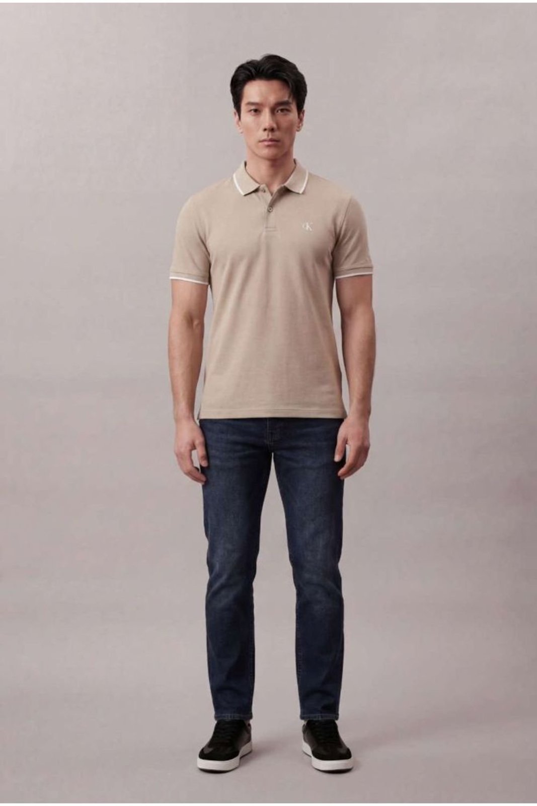 Polo Manga Curta Calvin Klein Jeans Slim Friso Calvin Klein Bordado - Caqui Claro