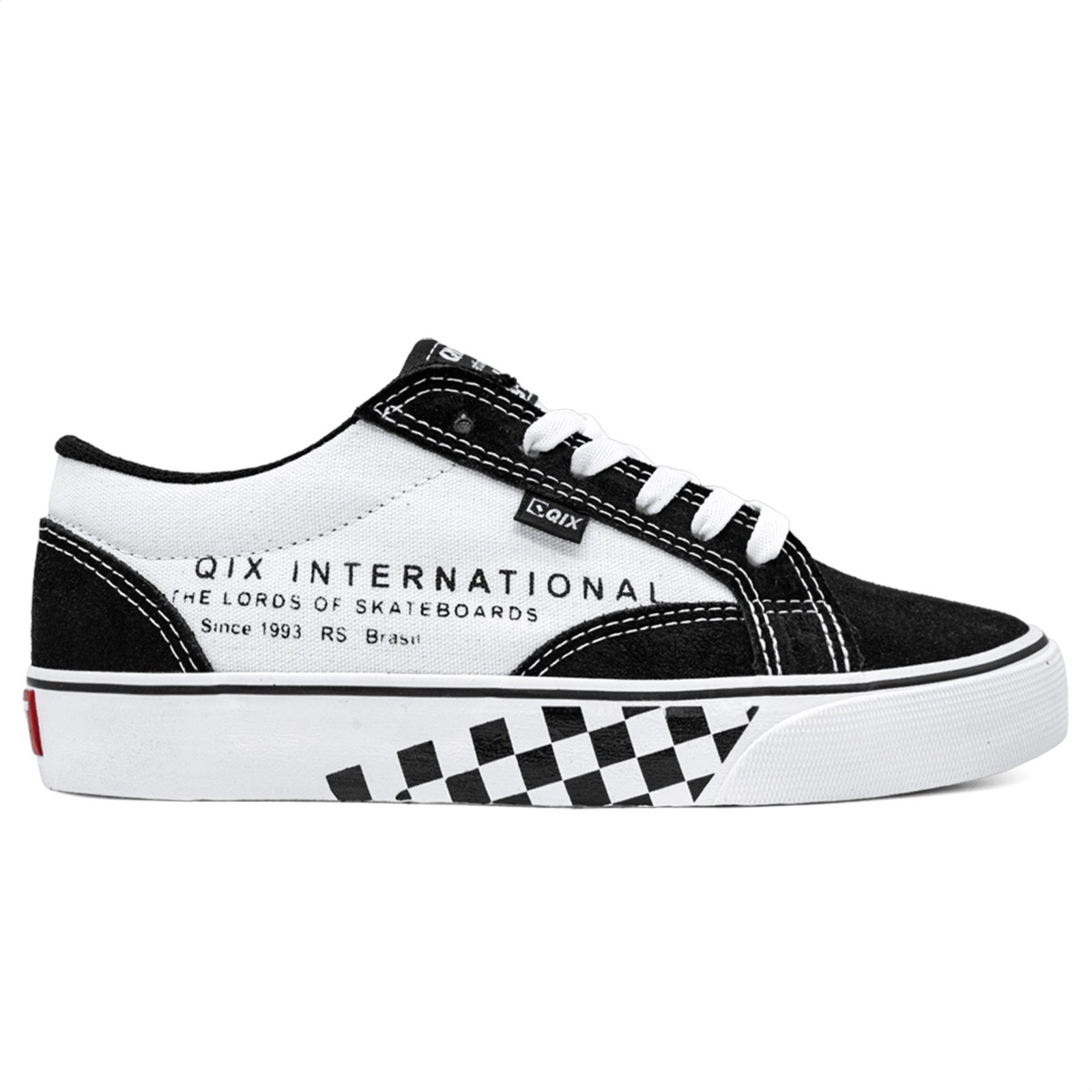 Vista 2 Tênis Qix DT Vulcanizado Unissex Preto Camurça branco Qix branco