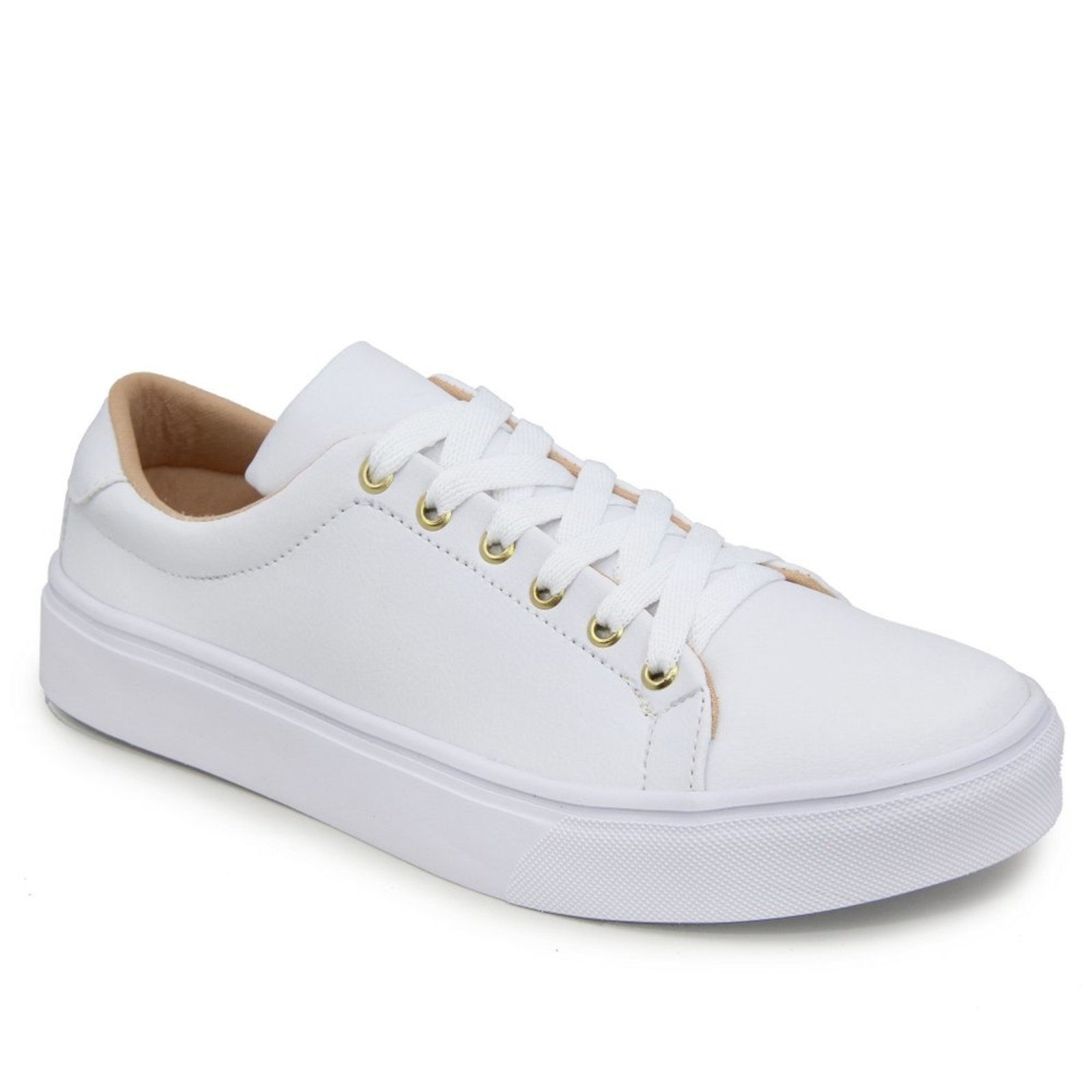 Tênis Casual Feminino Amarração Cano Curto Solado Flat Emborrachado Básico Confortável Branco