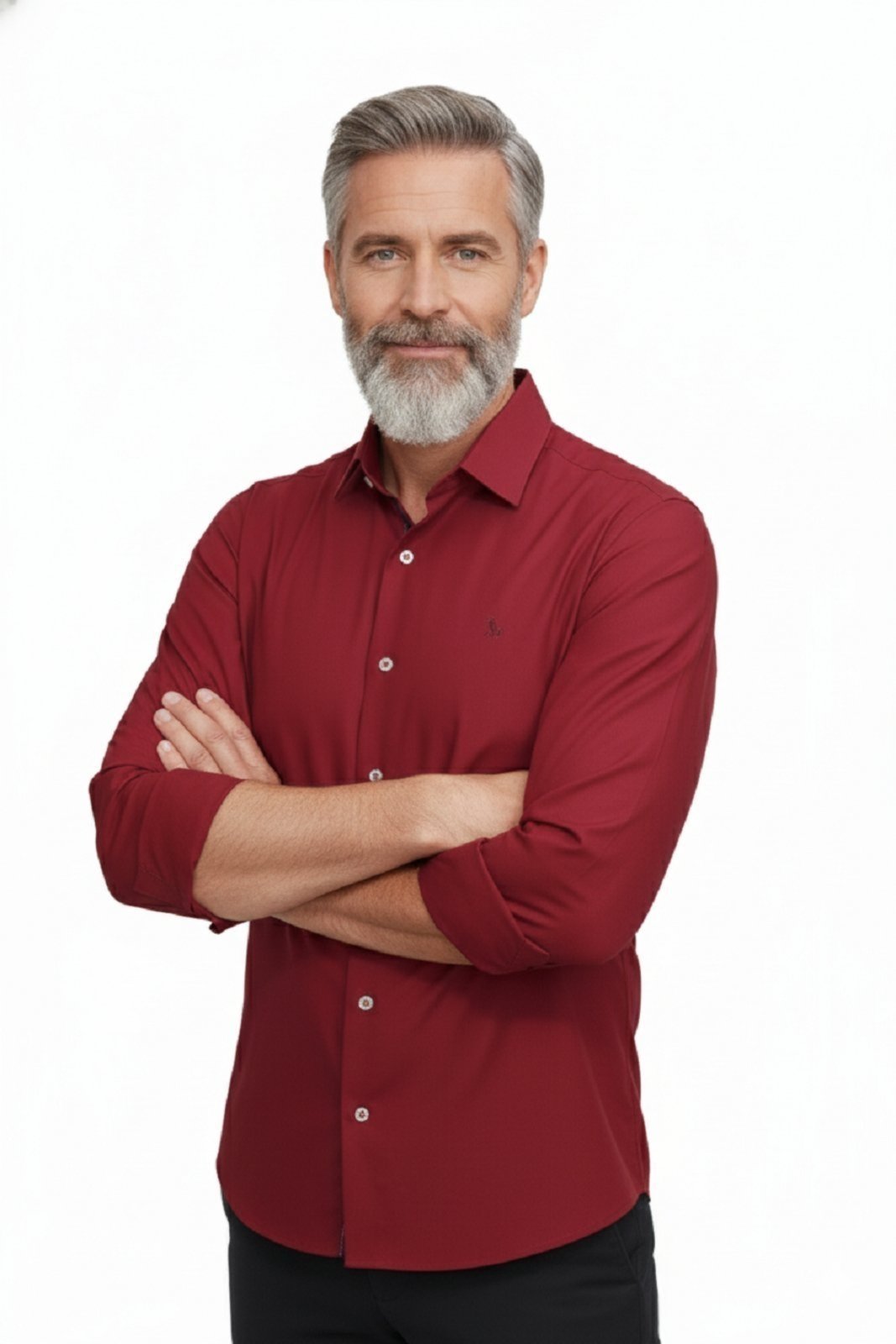 Camisa Manga Longa Amil Cinema Modelagem Slim Tecido Liso Algodão 1871 Vinho