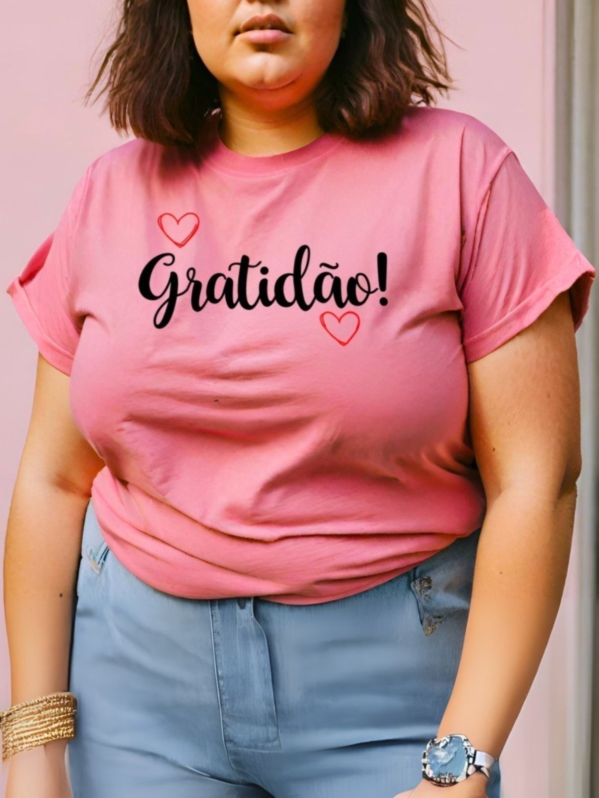 Vista 3 Camiseta Plus Size Feminina Estampada GuGi Gratidão Blusinha Camisa Moda laranja Gugi laranja