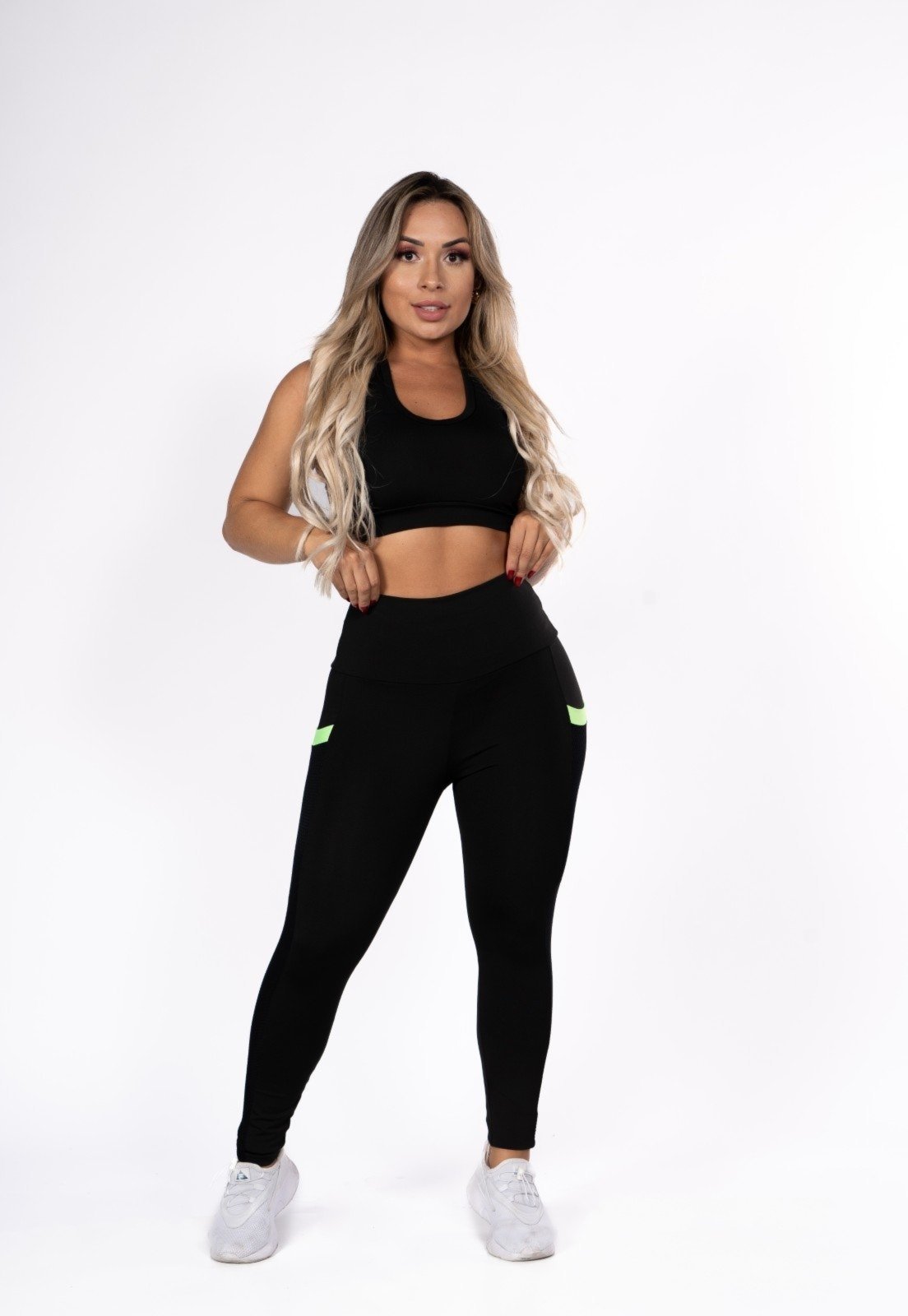 Calça Legging Fitness com Bolso Verde Academia Preta Preto