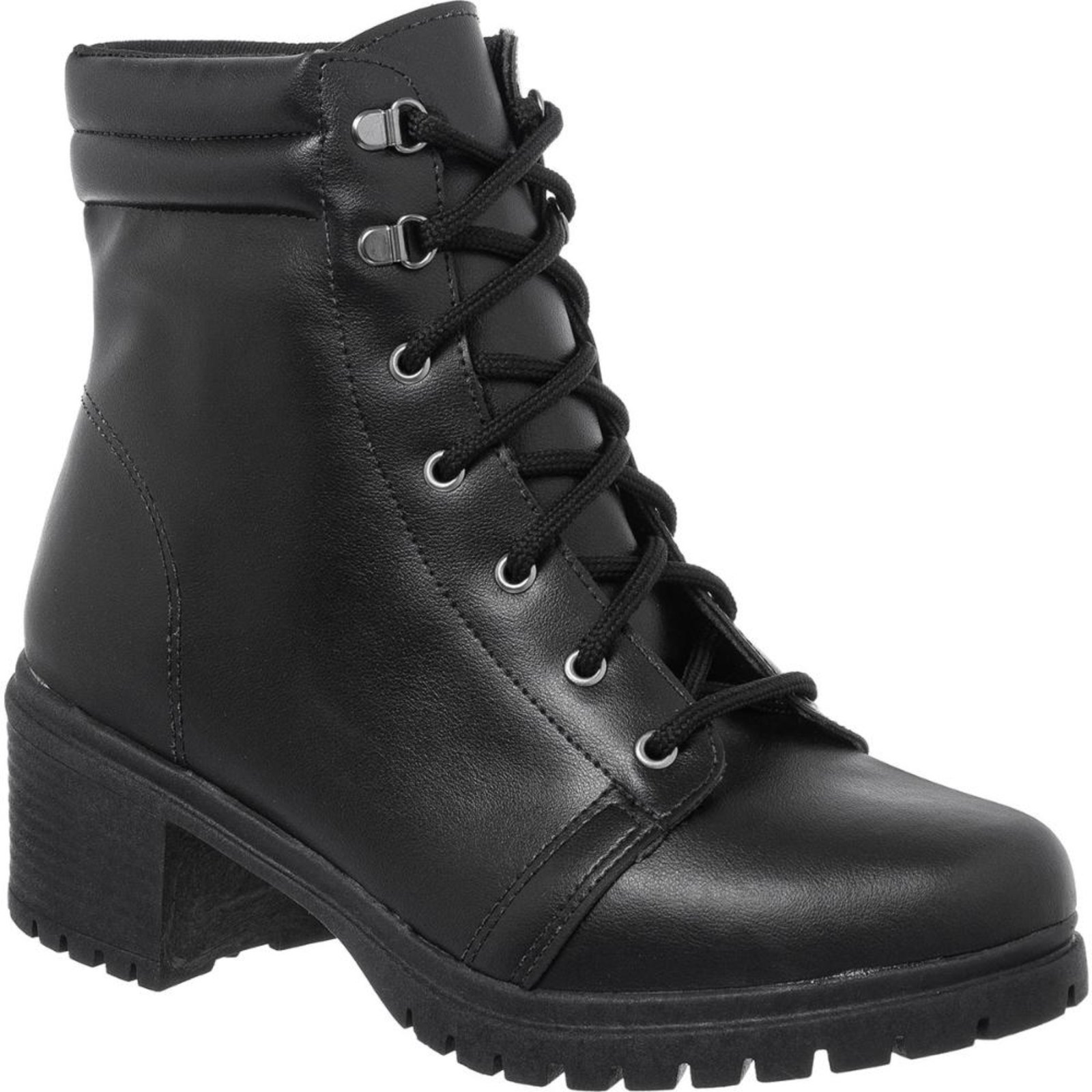 Bota Coturno Feminina Cano Baixo Tratorada Salto Confortável Preto