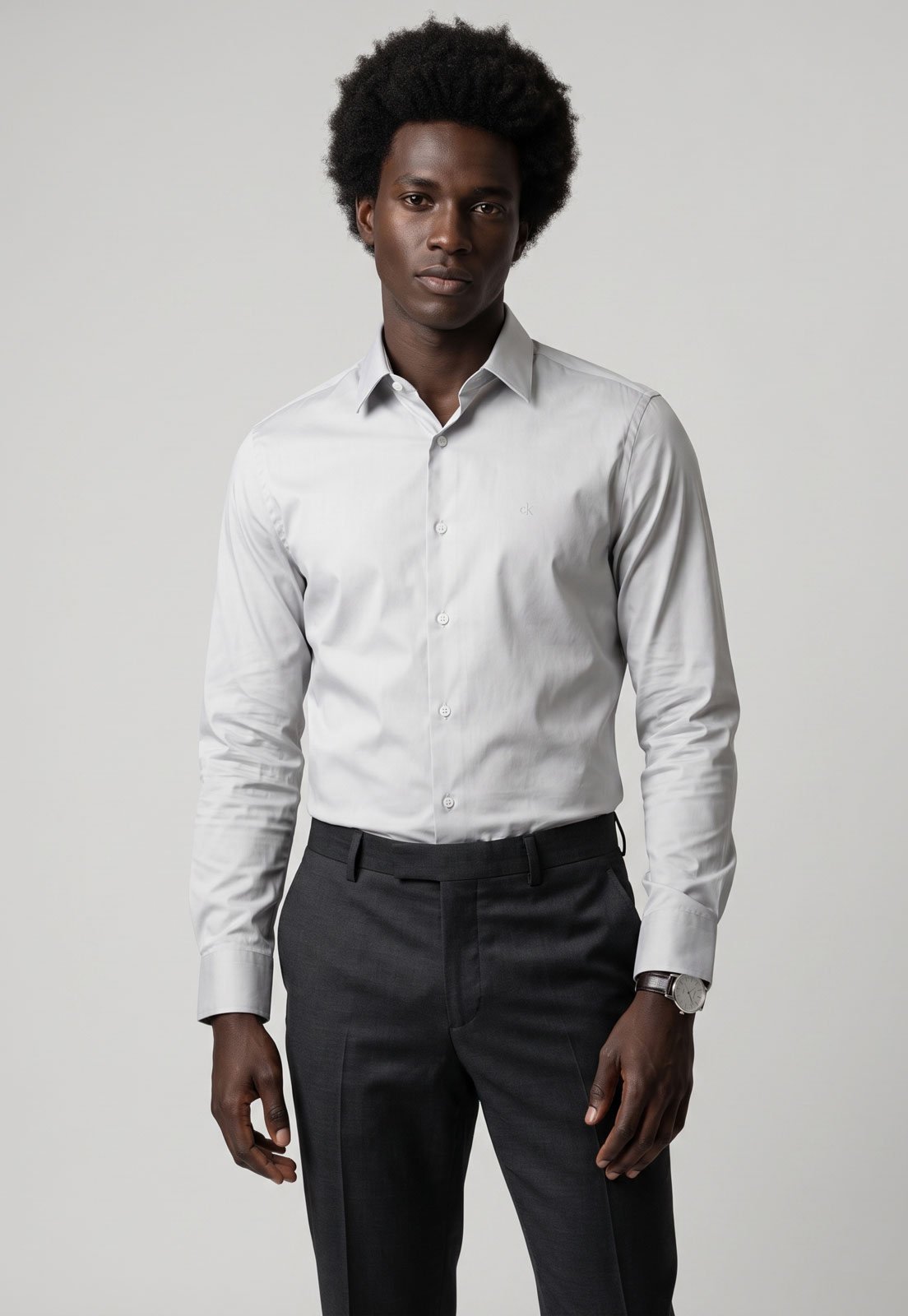 Camisa Masculina Calvin Klein Slim Manga Longa Cinza