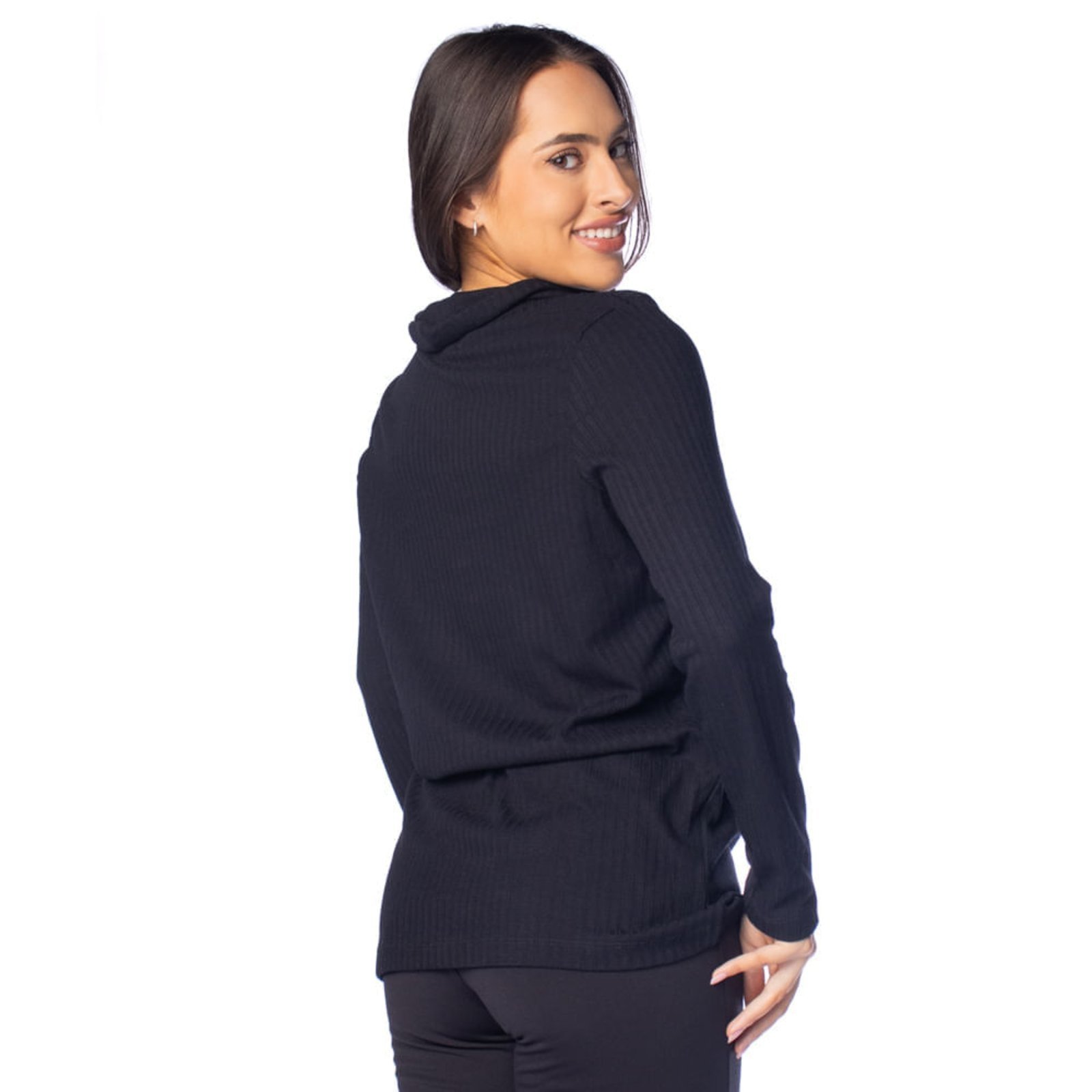 Vista 3 Blusa Feminina Giraffe Gola Alta Fenda Lateral preto Giraffe preto