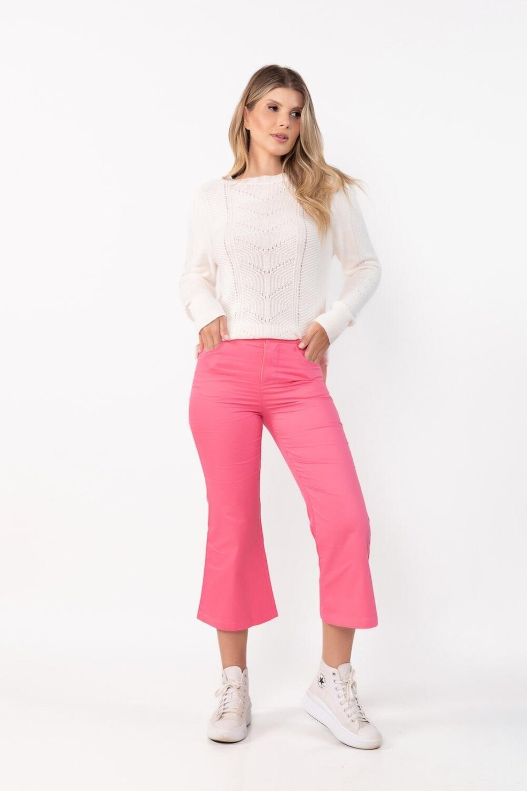 Calca capri sarja cintura alta Rosa