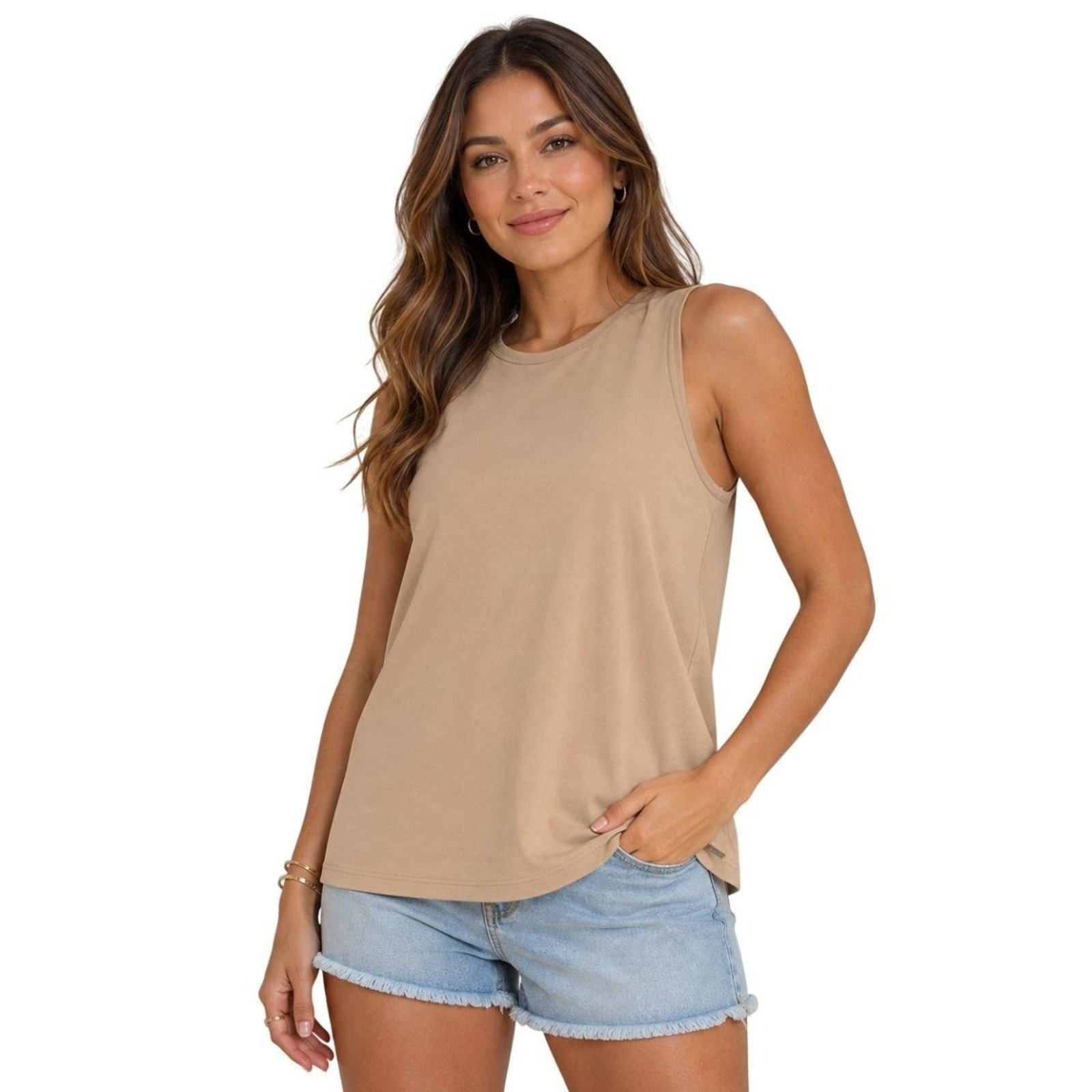 Blusa Regata Básica Feminina Lunender 00594 Bege