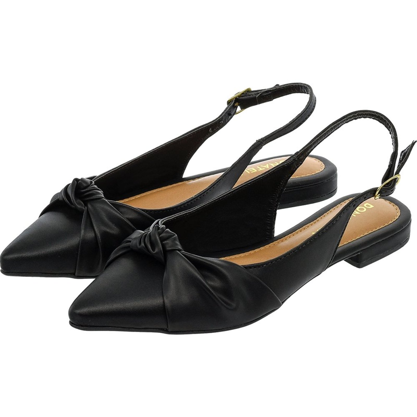 Mule Feminino Sapatilha Bico Fino Donatella Shoes Rasteira Slingback Nó Preto