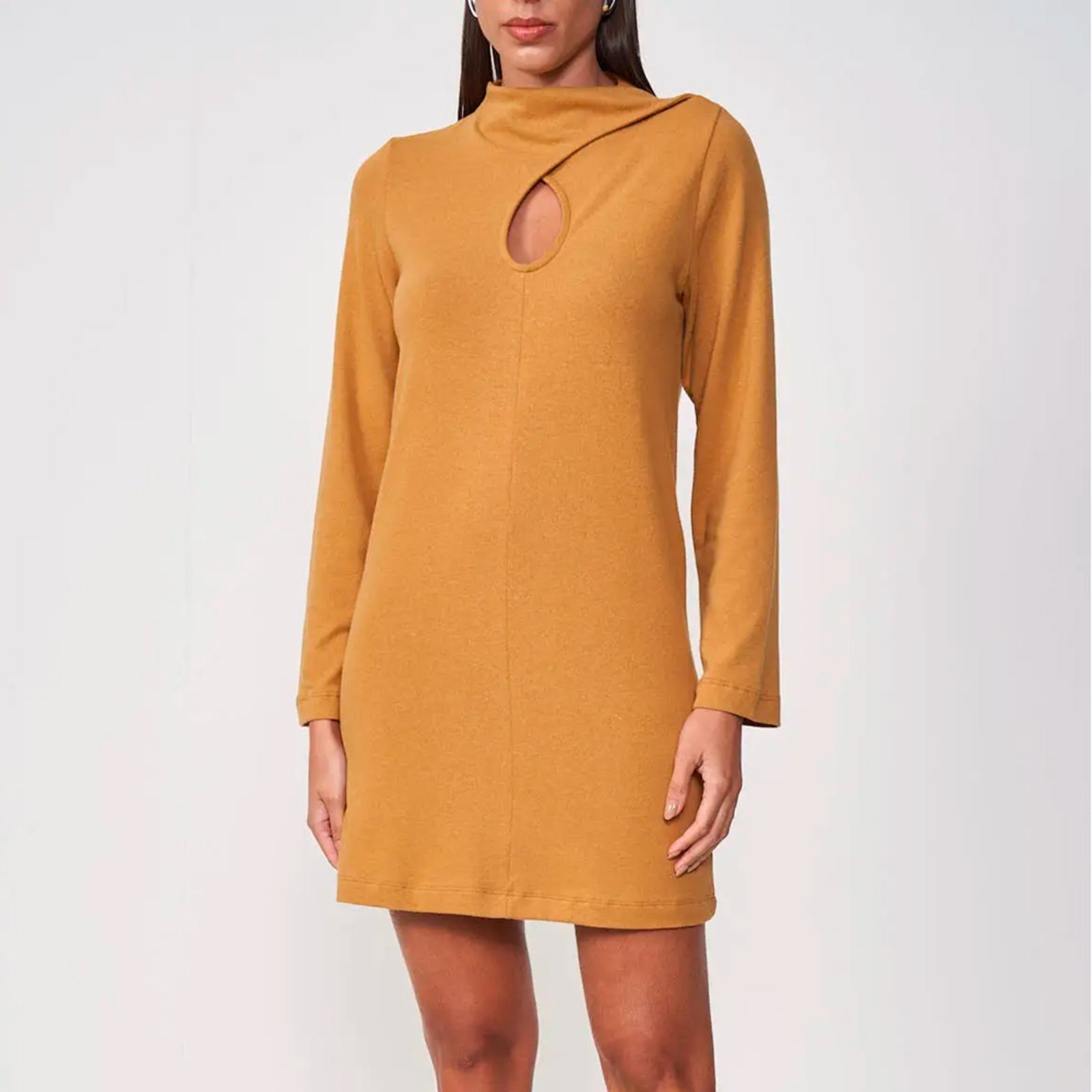 Vestido Curto Colcci Manga Longa In25 Marrom Feminino