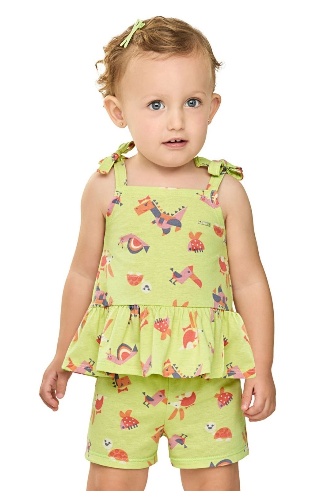 Vista 2 Infantil - Conjunto Menina Alças Com Laços Elian verde Elian verde