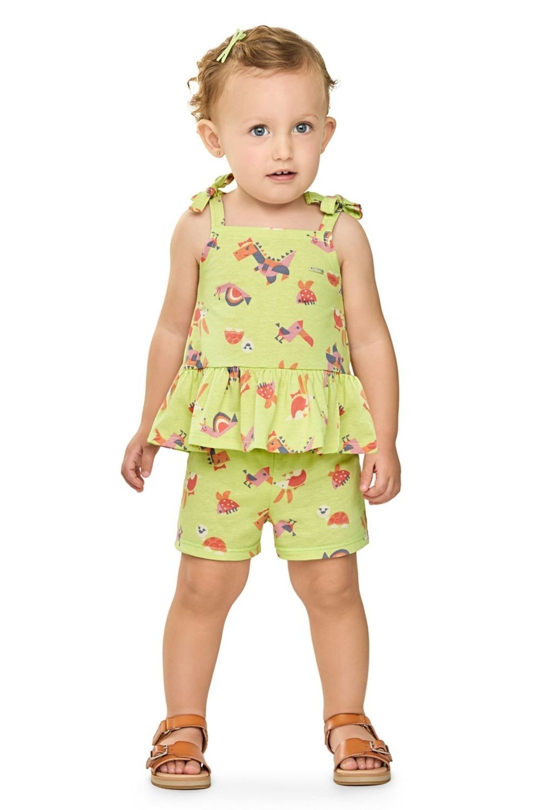 Vista 3 Infantil - Conjunto Menina Alças Com Laços Elian verde Elian verde