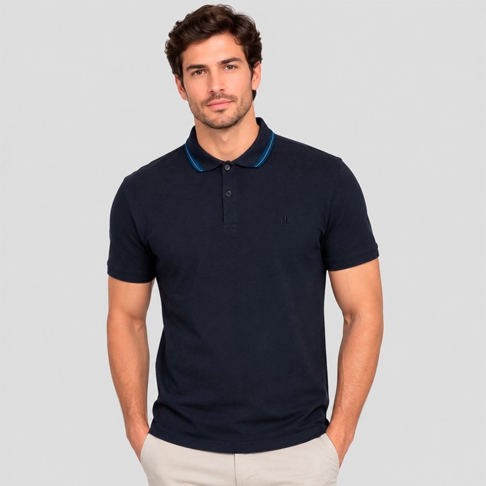 Camisa Polo Dudalina Piquet Jacquard Ve27 Marinho Masculino