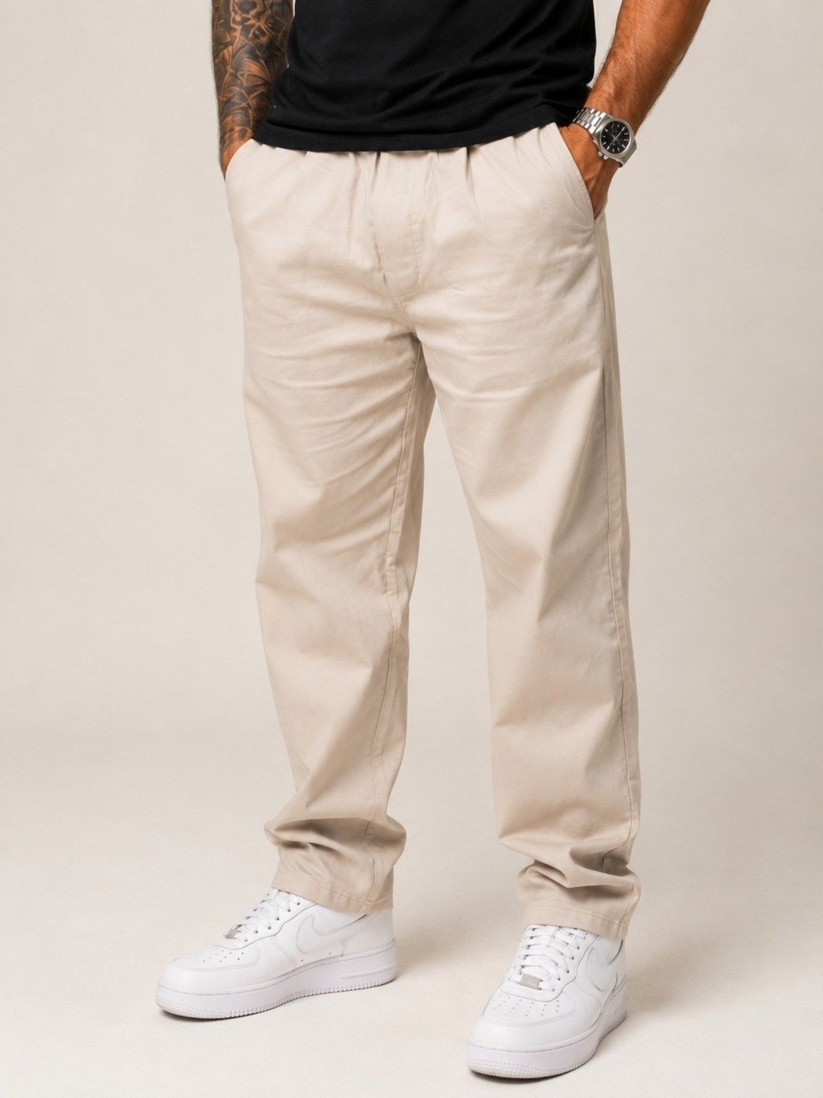 Calça Baggy Purple Jeans Masculina Reta Bege Premium Conforto