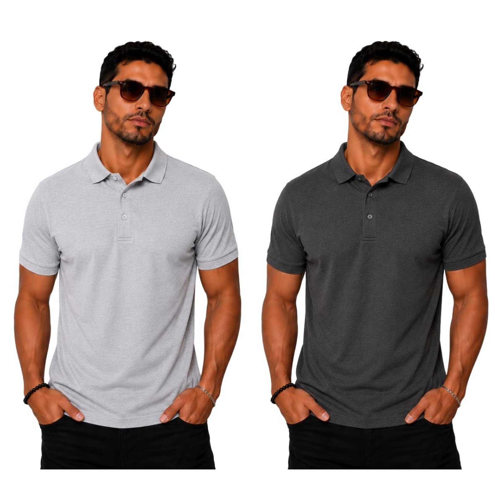Kit 2 Camisas Polo Masculina Poliamida Premium Preto e Branco Multicolorido