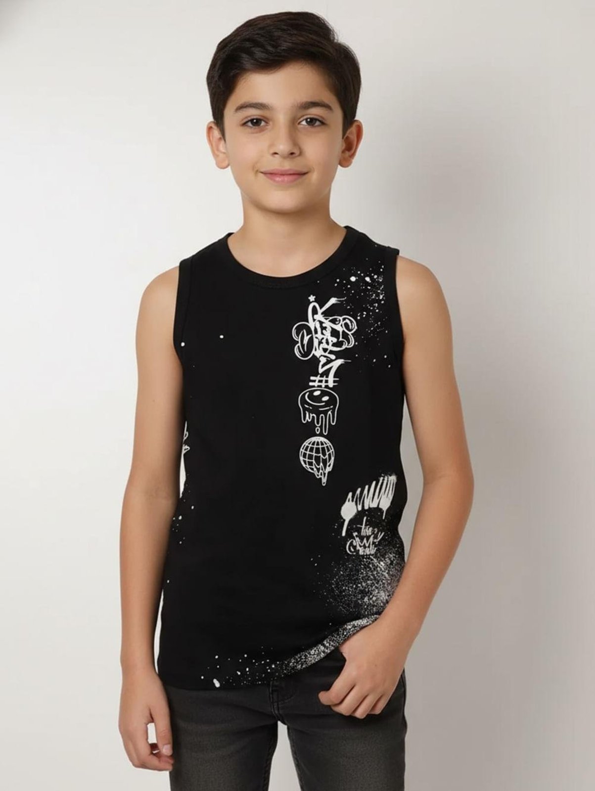 Infantil - Camiseta Regata Estampada Juvenil Para Menino- PRETO