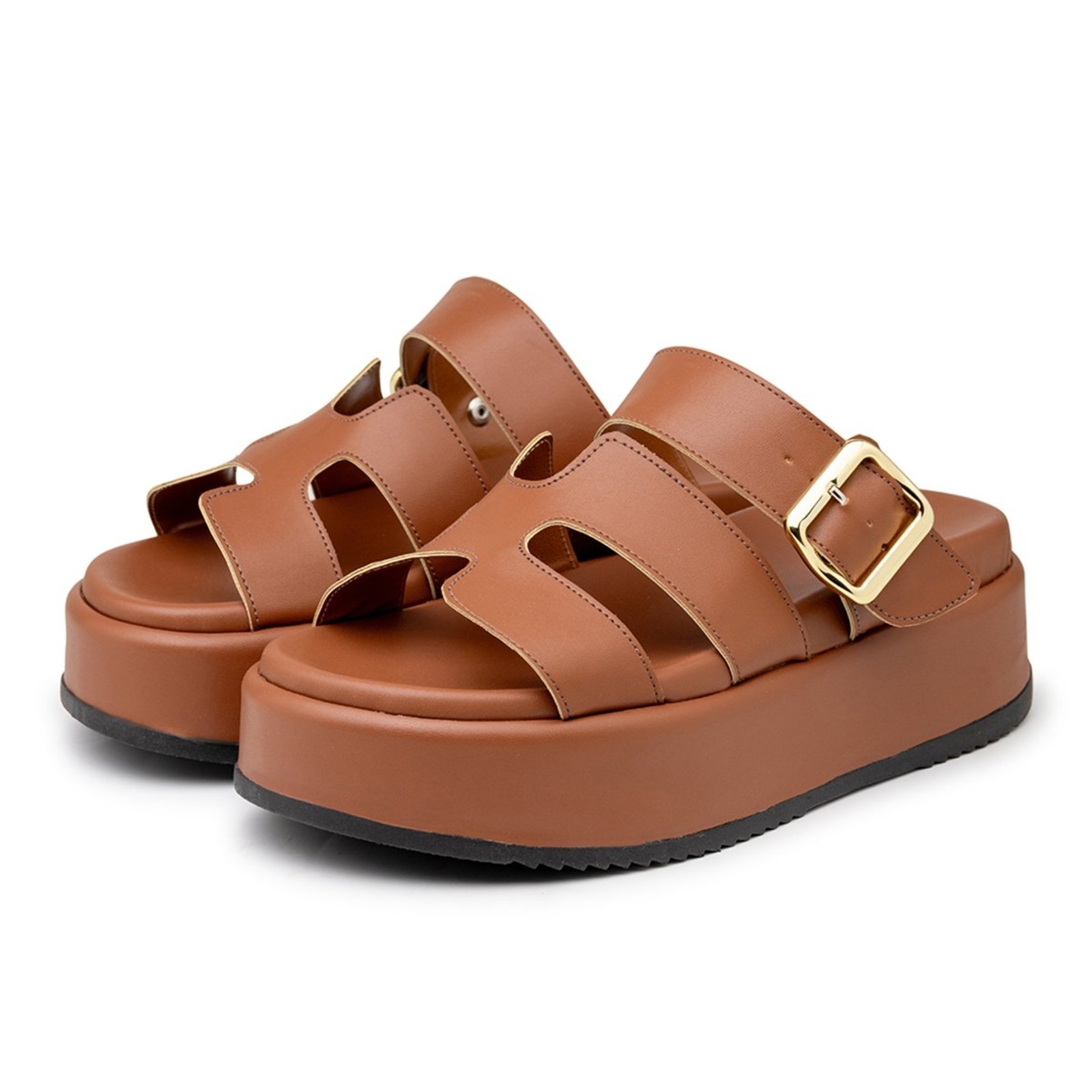 Papete Flatform Feminina Napa Caramelo com Fivela 5301 Hannah Footwear