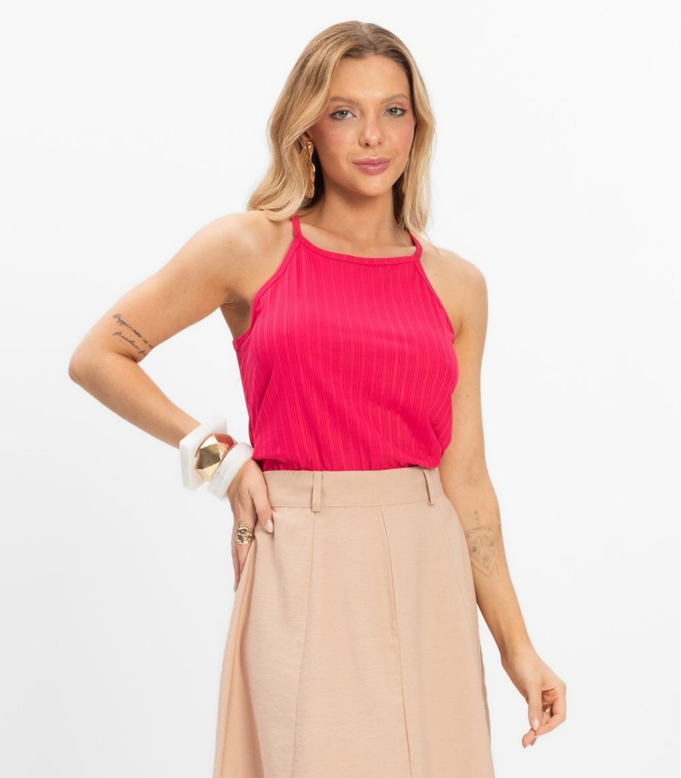 Blusa de Alça em Liganeti Infinita Cor Rosa