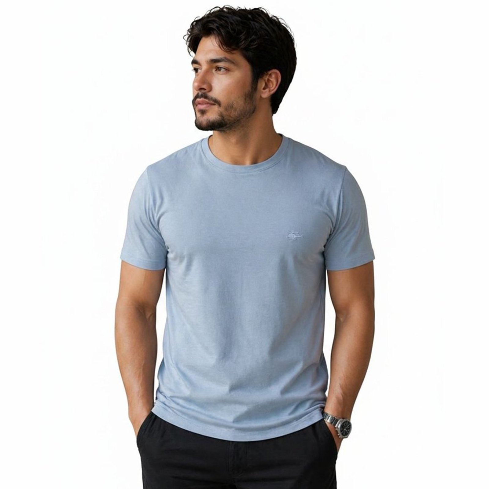 Camiseta Masculina Sallo Gola O Básica Premium Baby Blue