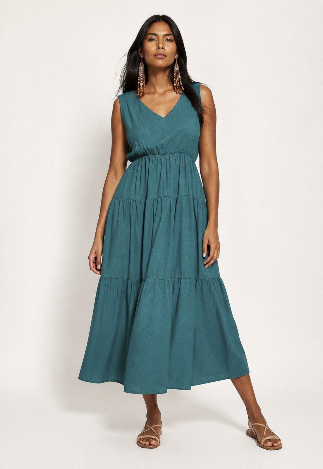 Vestido Regata Longo Peri Viscose Amazonia Vital Verde