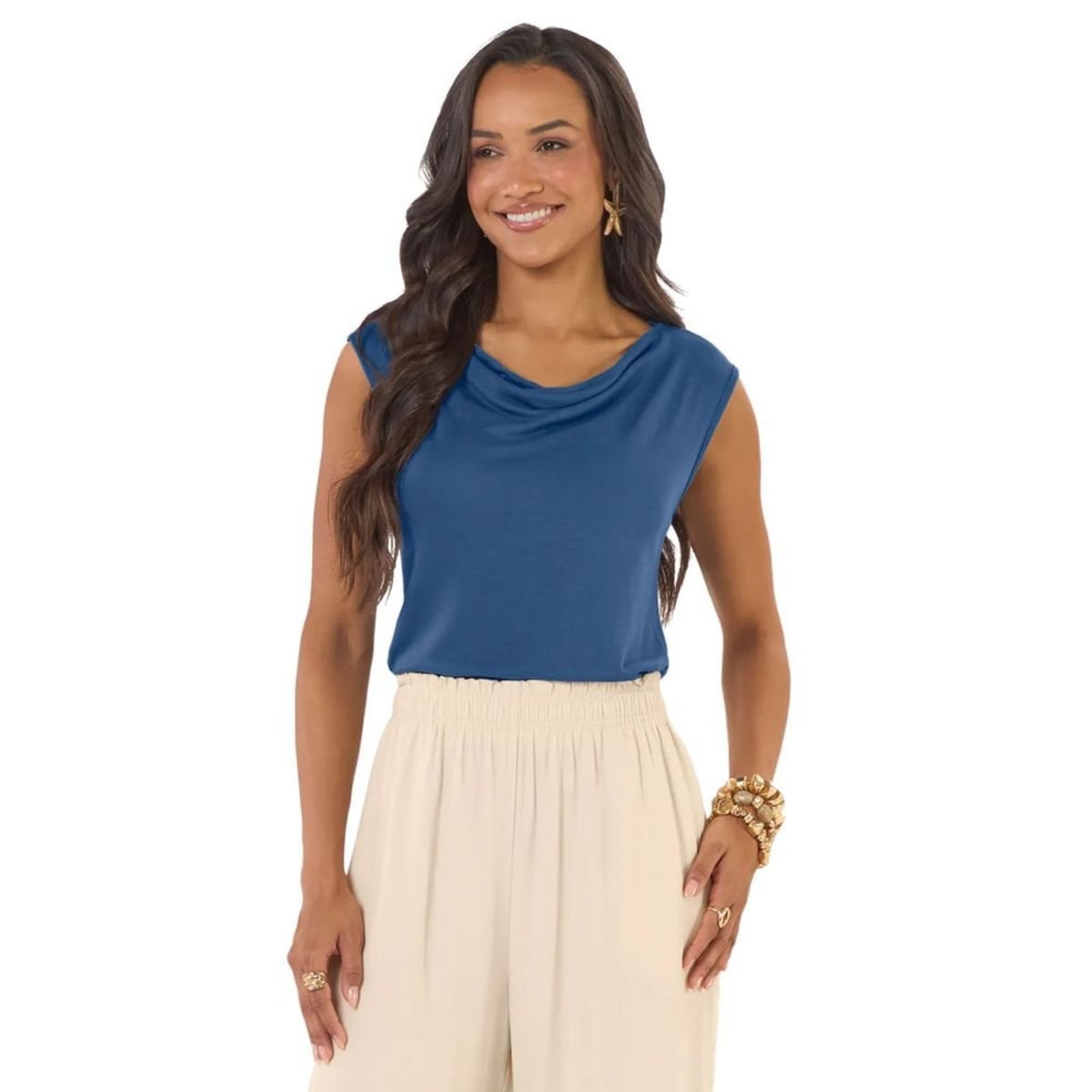 Blusa Feminina Rovitex Visco Tricot Degagê Azul