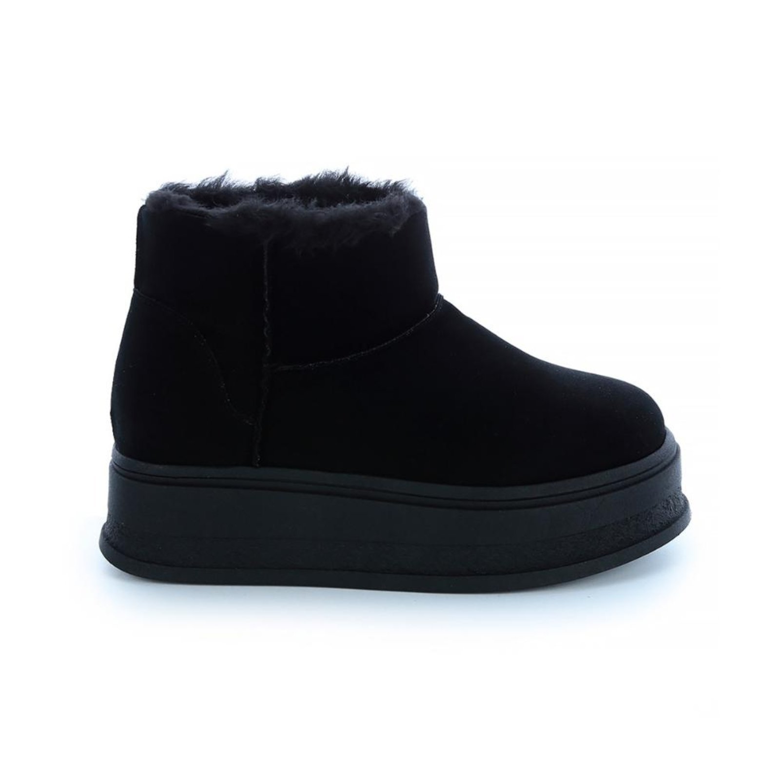Bota de Pelos Damannu Shoes Forrada Plataforma Cano Baixo Preto