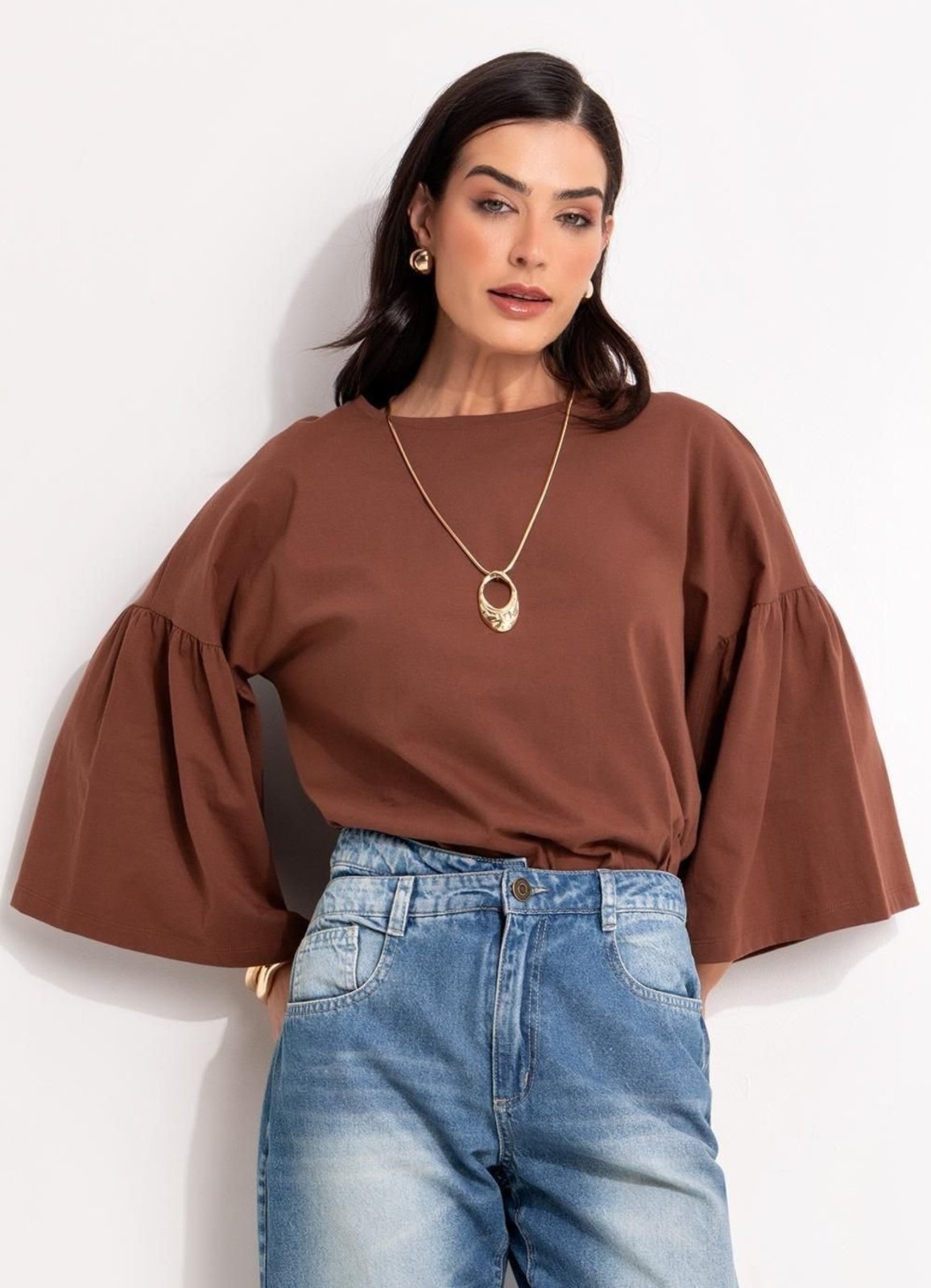 Blusa Em Malha De Algodão Quintess Marrom