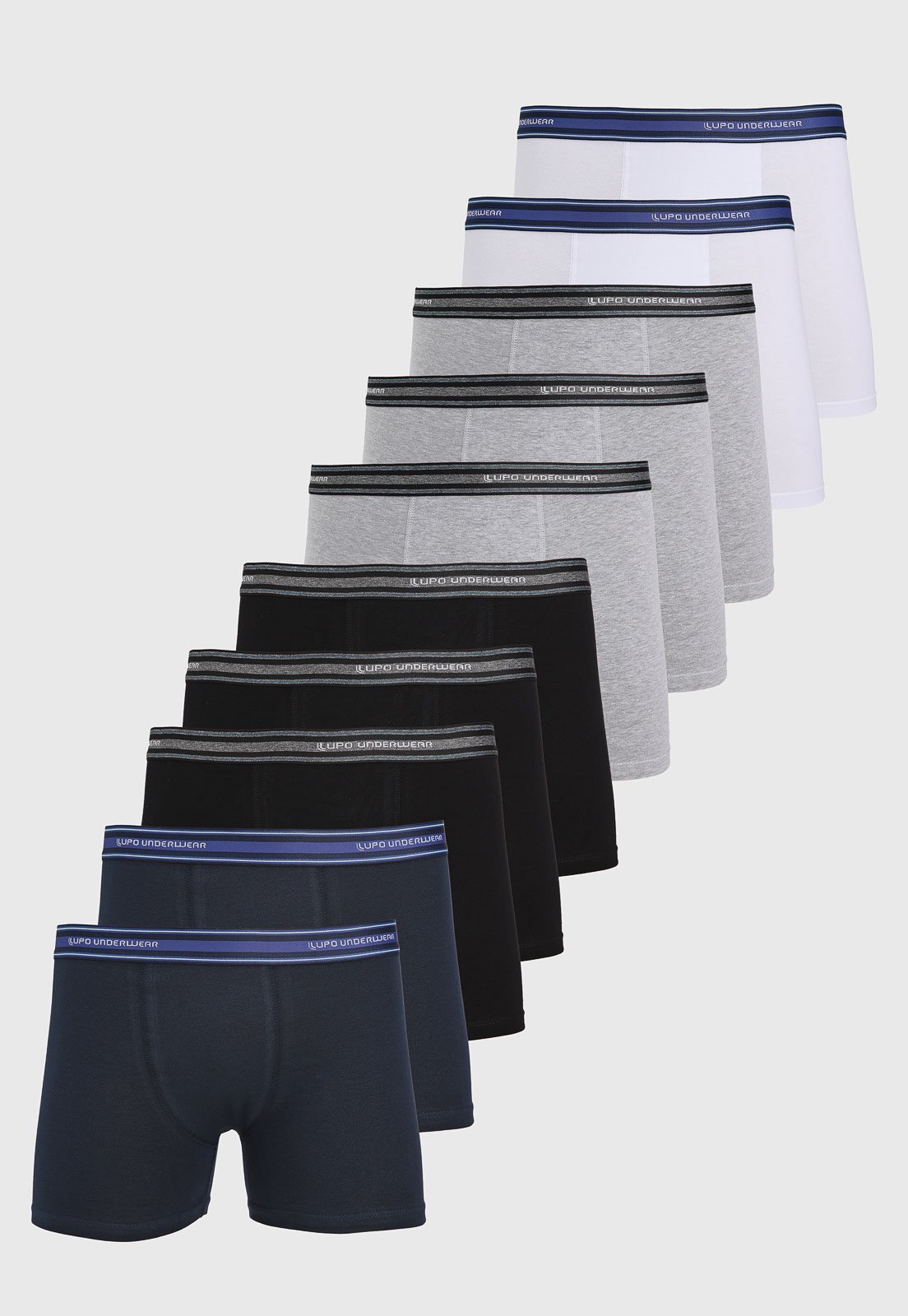 Kit 10pçs Cueca Lupo Boxer Logo Azul-Marinho