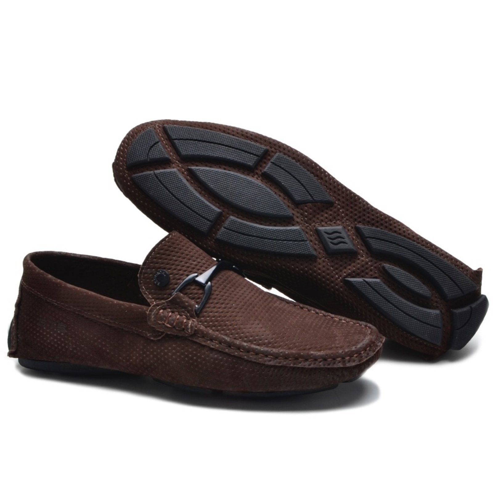 Mocassim Drive Couro Masculino Costurado À Mão Pontilhado Casual Macio Confortável Café