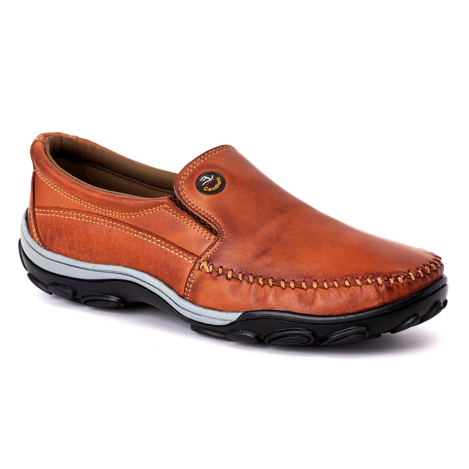 Vista 2 Sapatilha Couro Campero Mocassim Conforto Slip On Pinhão caramelo Campero caramelo