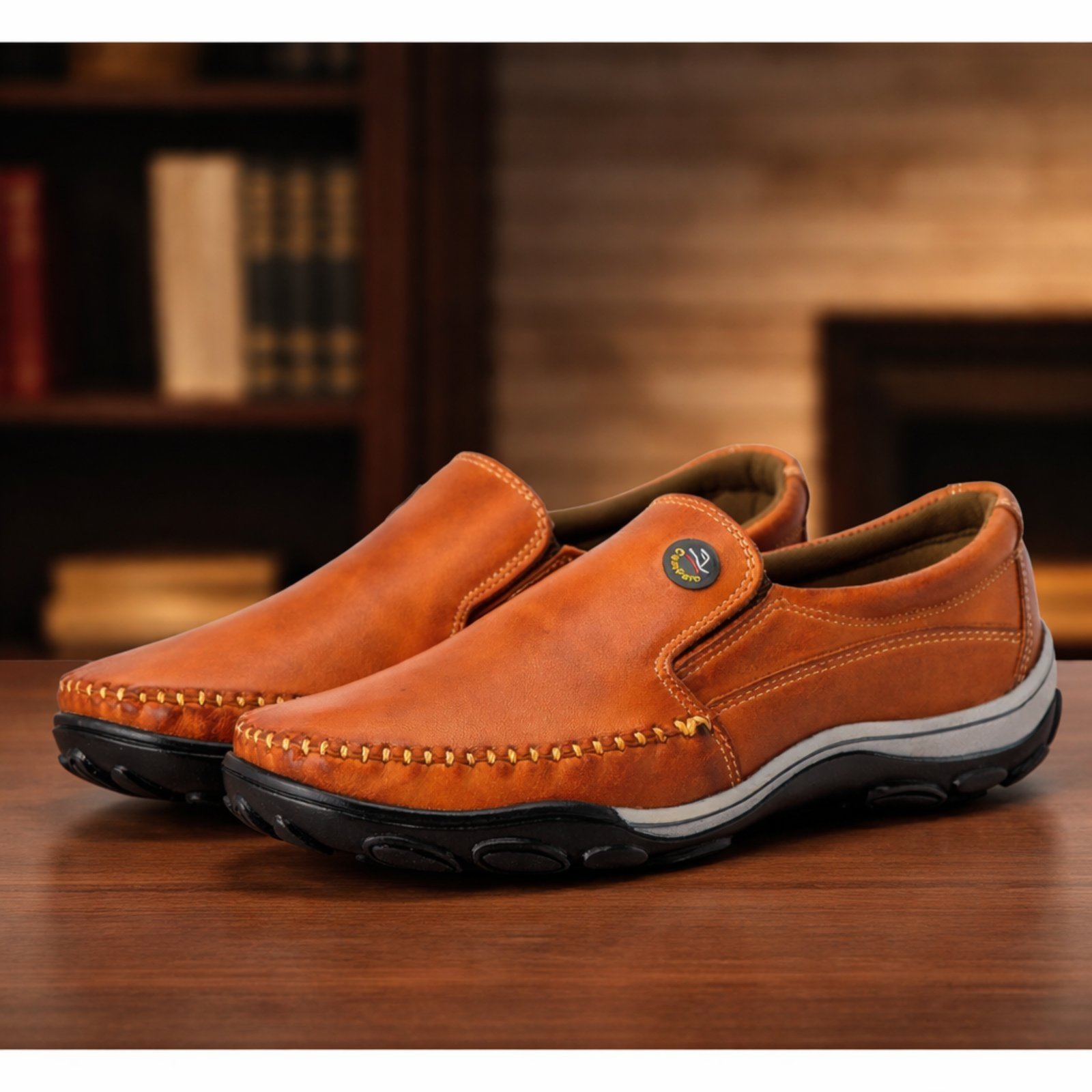 Vista 3 Sapatilha Couro Campero Mocassim Conforto Slip On Pinhão caramelo Campero caramelo