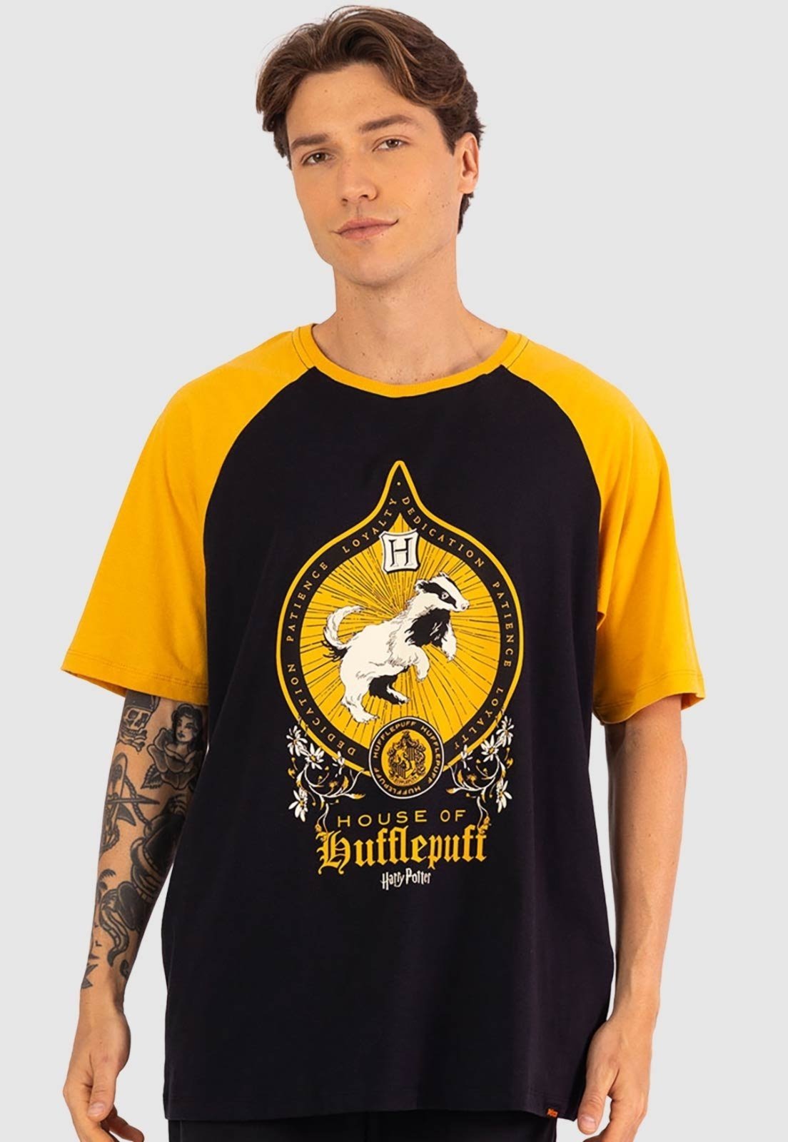 Camiseta Piticas Harry Potter Casa Lufa-Lufa Preto / Amarelo