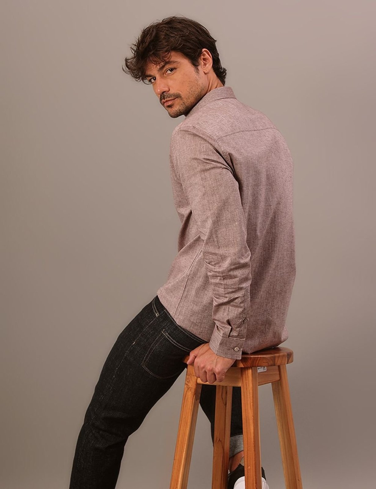 Camisa Manga Longa Calvin Klein Jeans Slim Cotton Linen - Marrom Calvin Klein Jeans