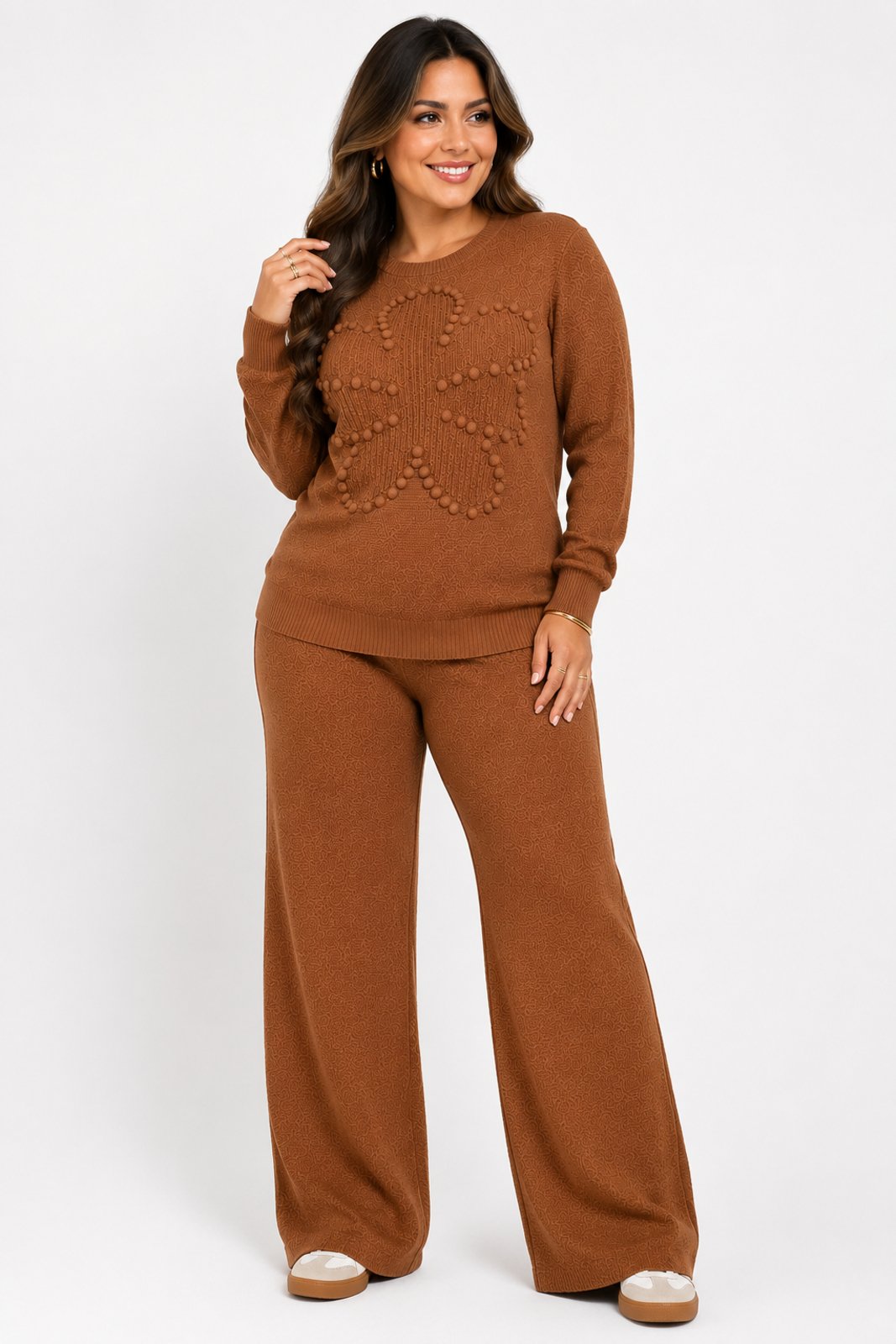Conjunto Plus Size D Bell Outlet Fashion Tricot Pantalona Marrom