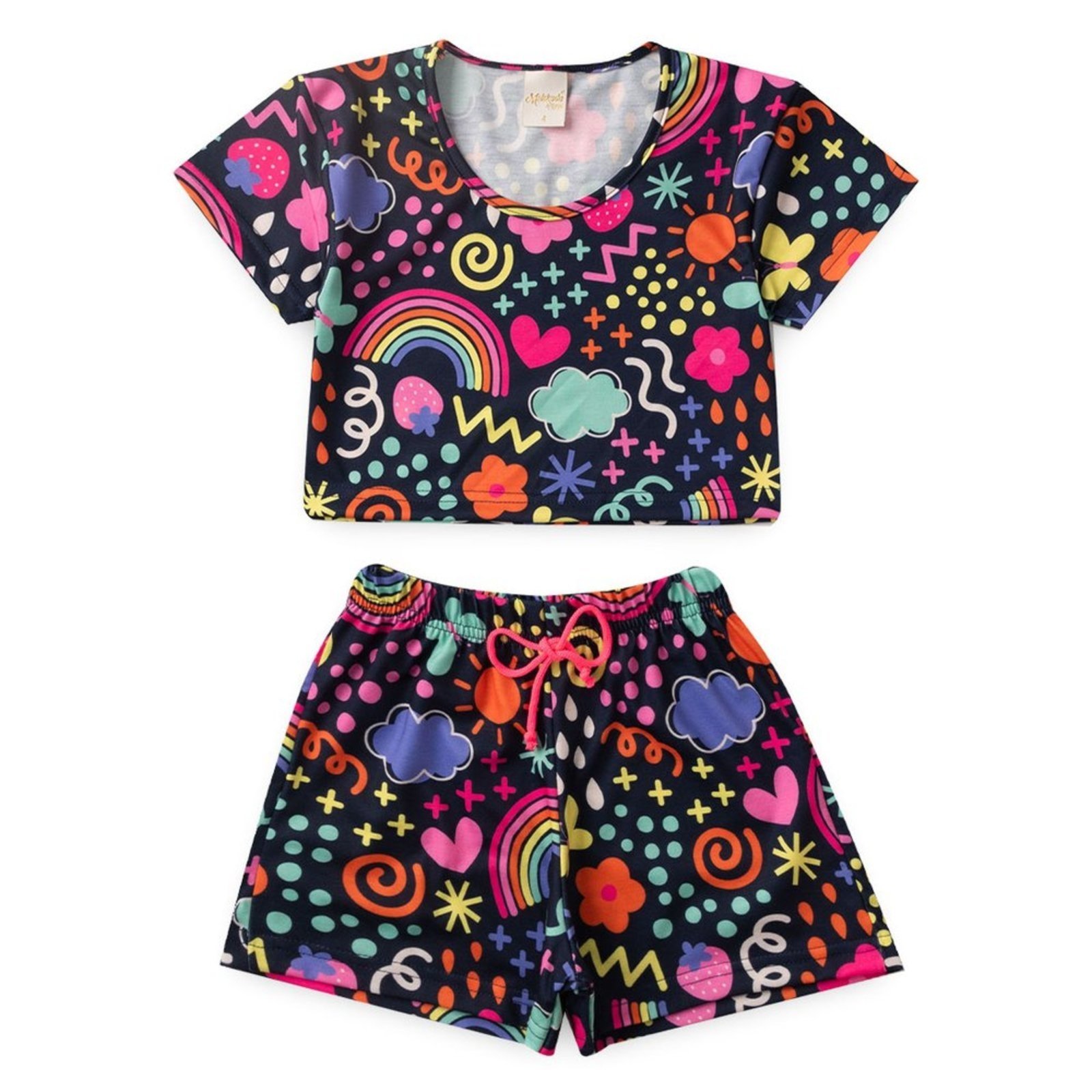 Vista 3 Infantil - Conjunto Curto Cropped e Shorts Coração Molekada azul Molekada azul
