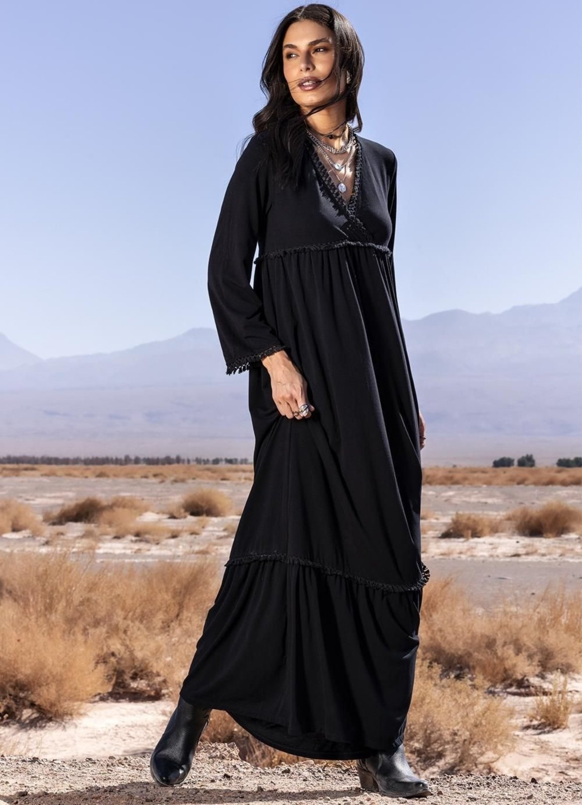 Vestido Feminino Preto Em Malha Crepe Quintess