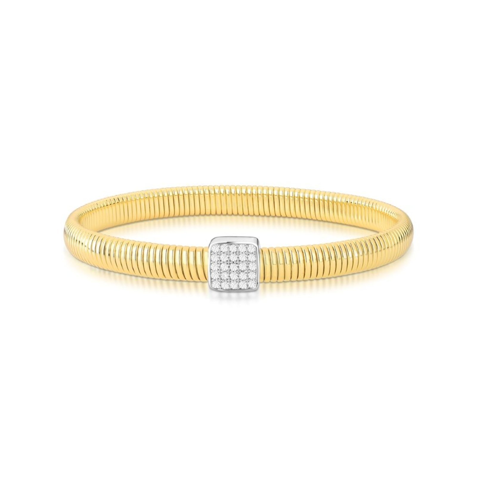 Infantil – Pulseira Aço Maleável com Pingente Quadrado Cravejado Dourada Ania Store