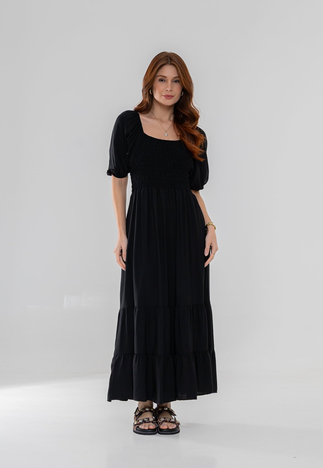 Vestido Aura Miranda Viscolinho Liso Preto