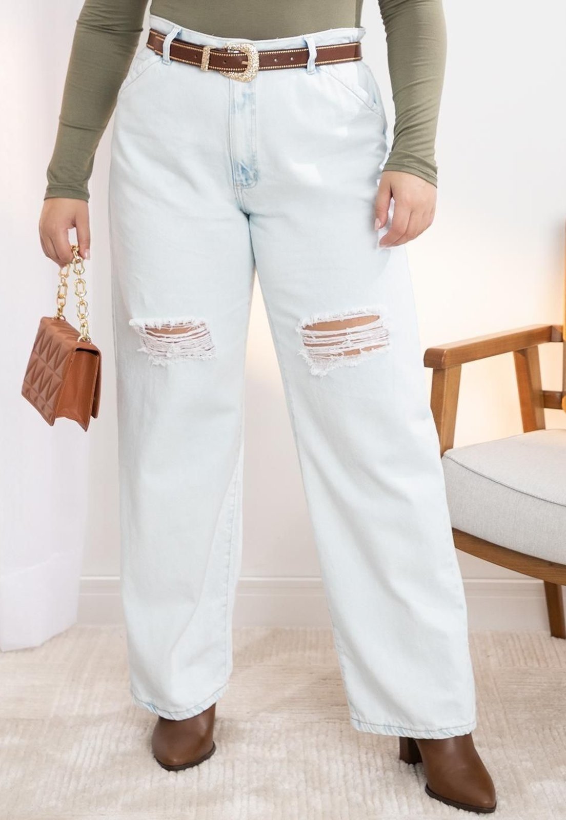 Calça Com Rasgados Azul Quintess